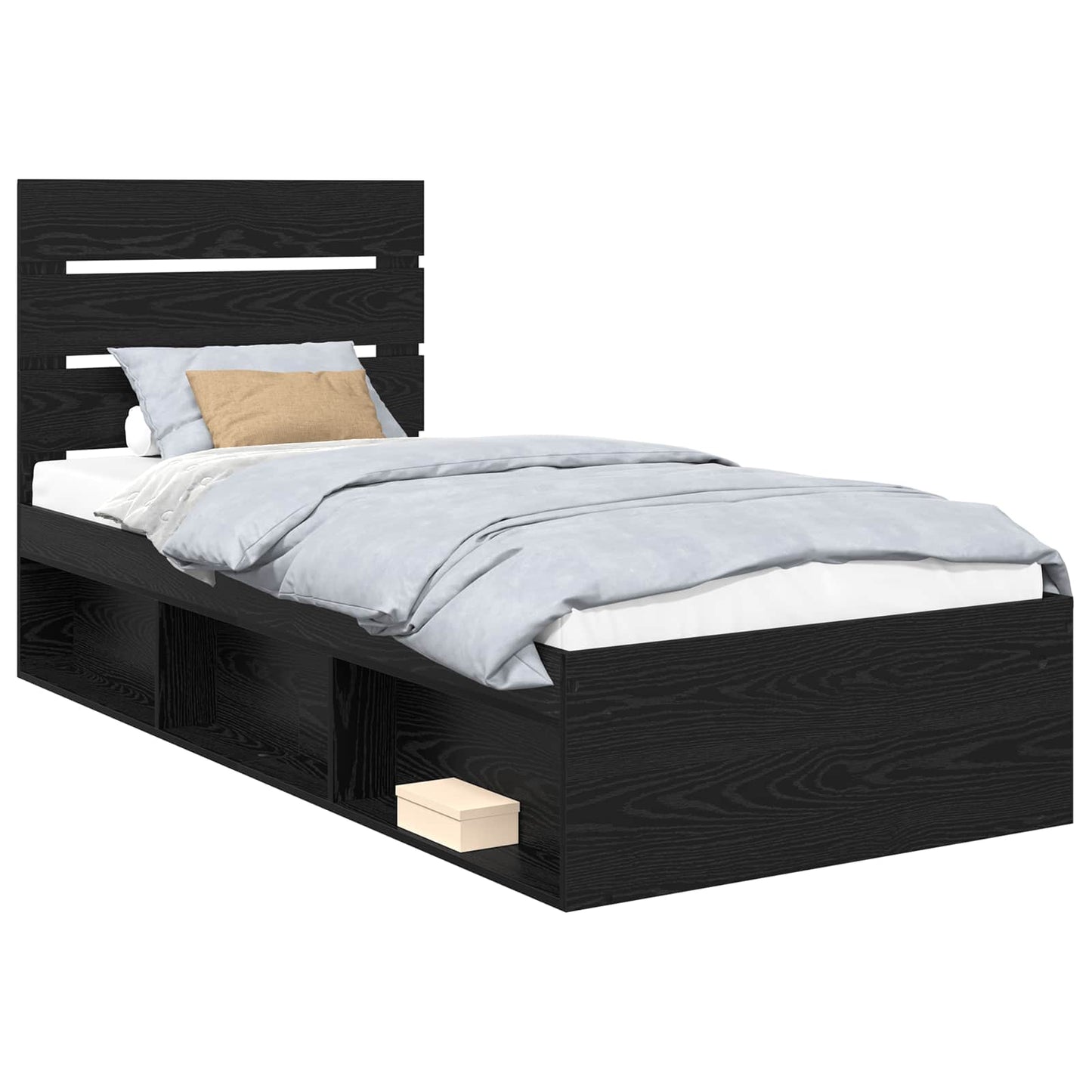 Sengestamme med hodegjerde Svart 90 x 200 cm Massiv furu