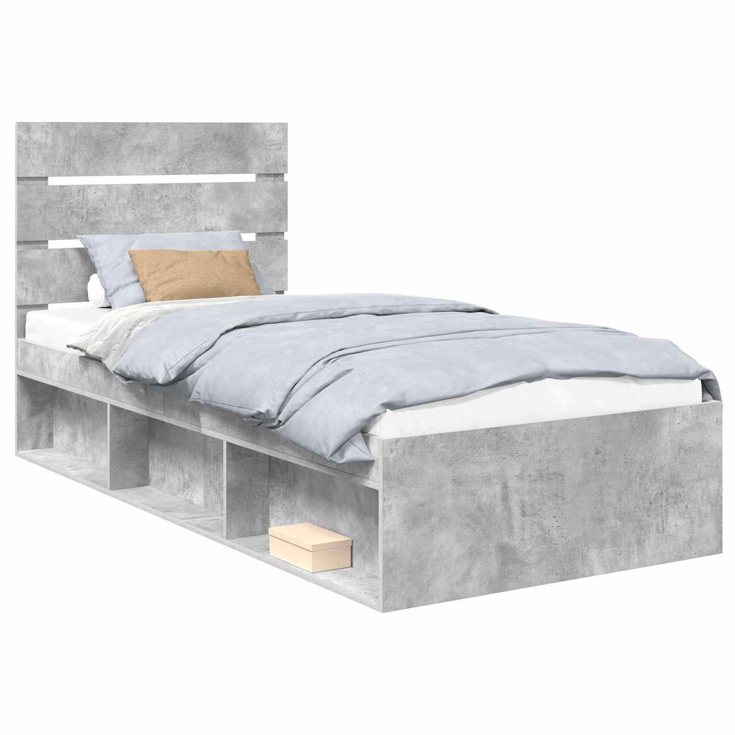 Sengestamme med hodegjerde Betong 90 x 200 cm Massiv furu