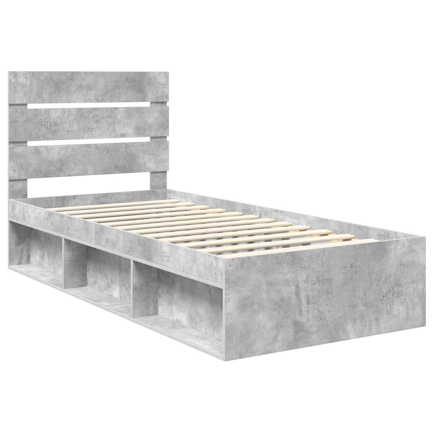 Sengestamme med hodegjerde Betong 90 x 200 cm Massiv furu