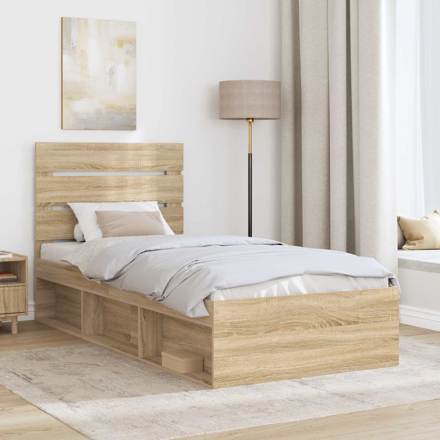 Sengestamme med hodegjerde Sonoma eik 75 x 190 cm Massiv furu