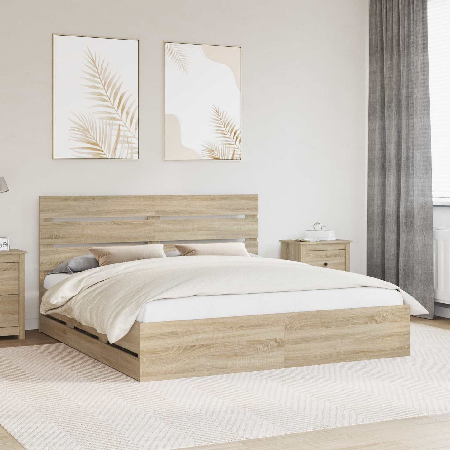Sengestamme med skuff Sonoma eik 200 x 200 cm Ingeniørtre