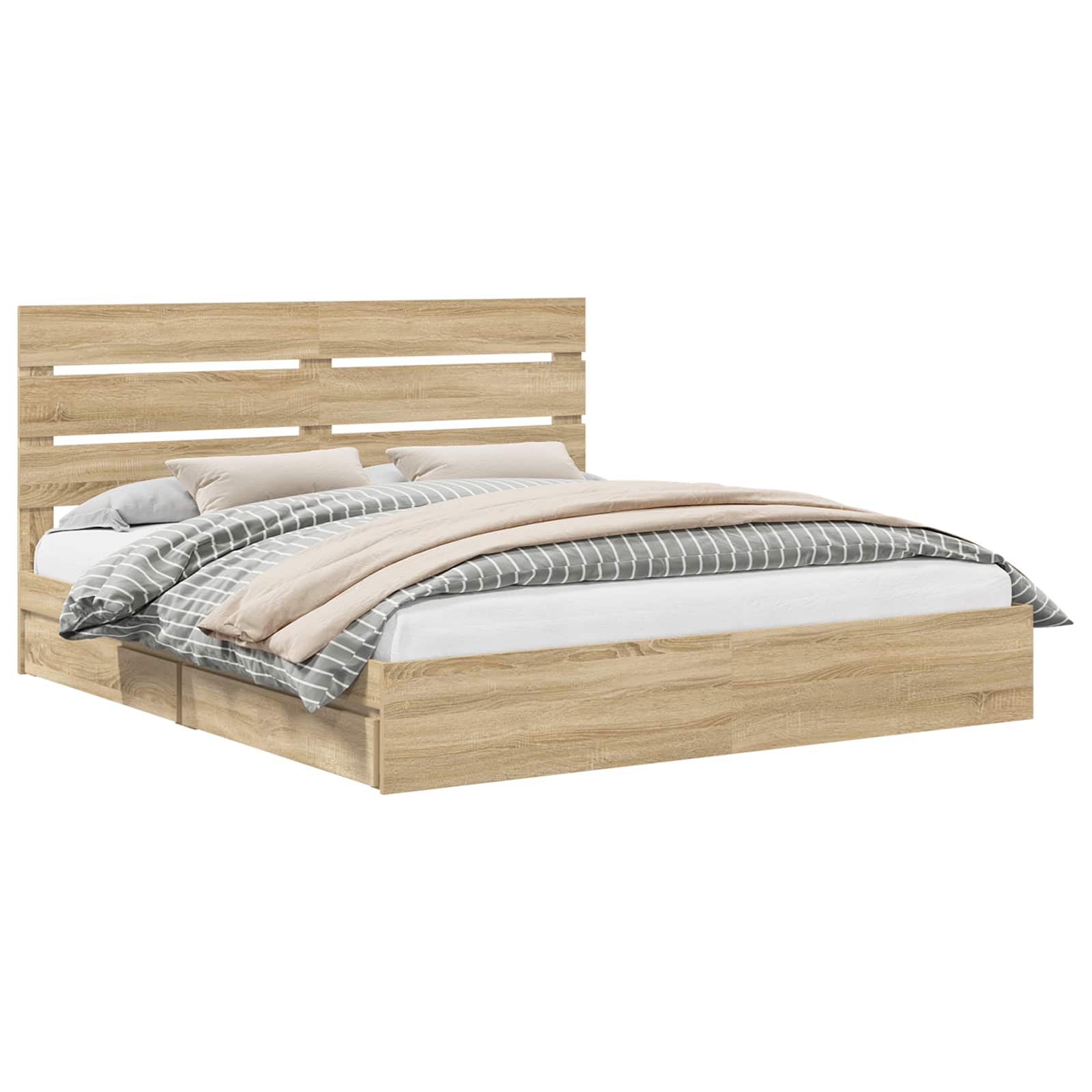 Seng med Oppbevaring Sonoma eik 200 x 200 cm Konstruert tre