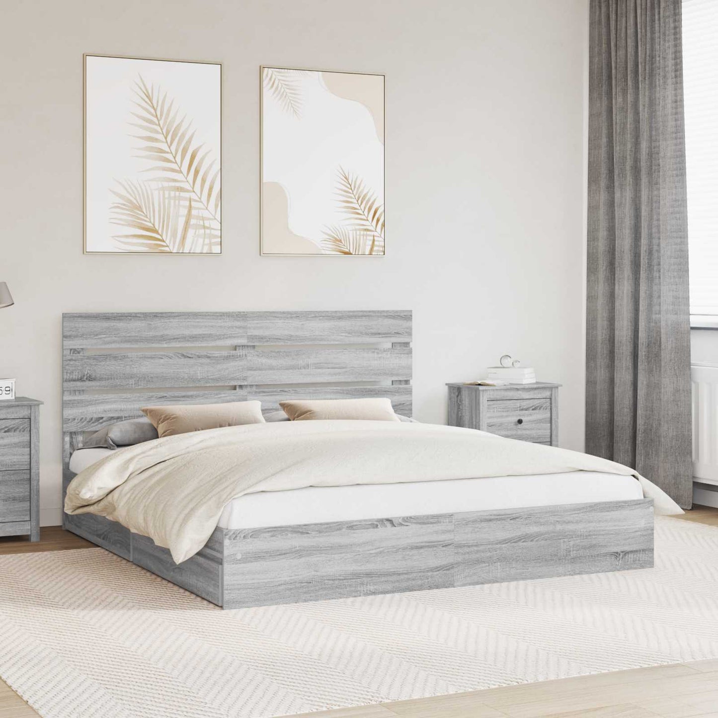 Seng med Oppbevaring Grå Sonoma 180 x 200 cm Konstruert tre
