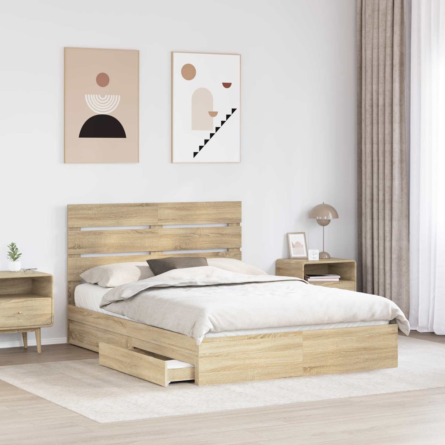 Seng med Oppbevaring Sonoma eik 160 x 200 cm Konstruert tre