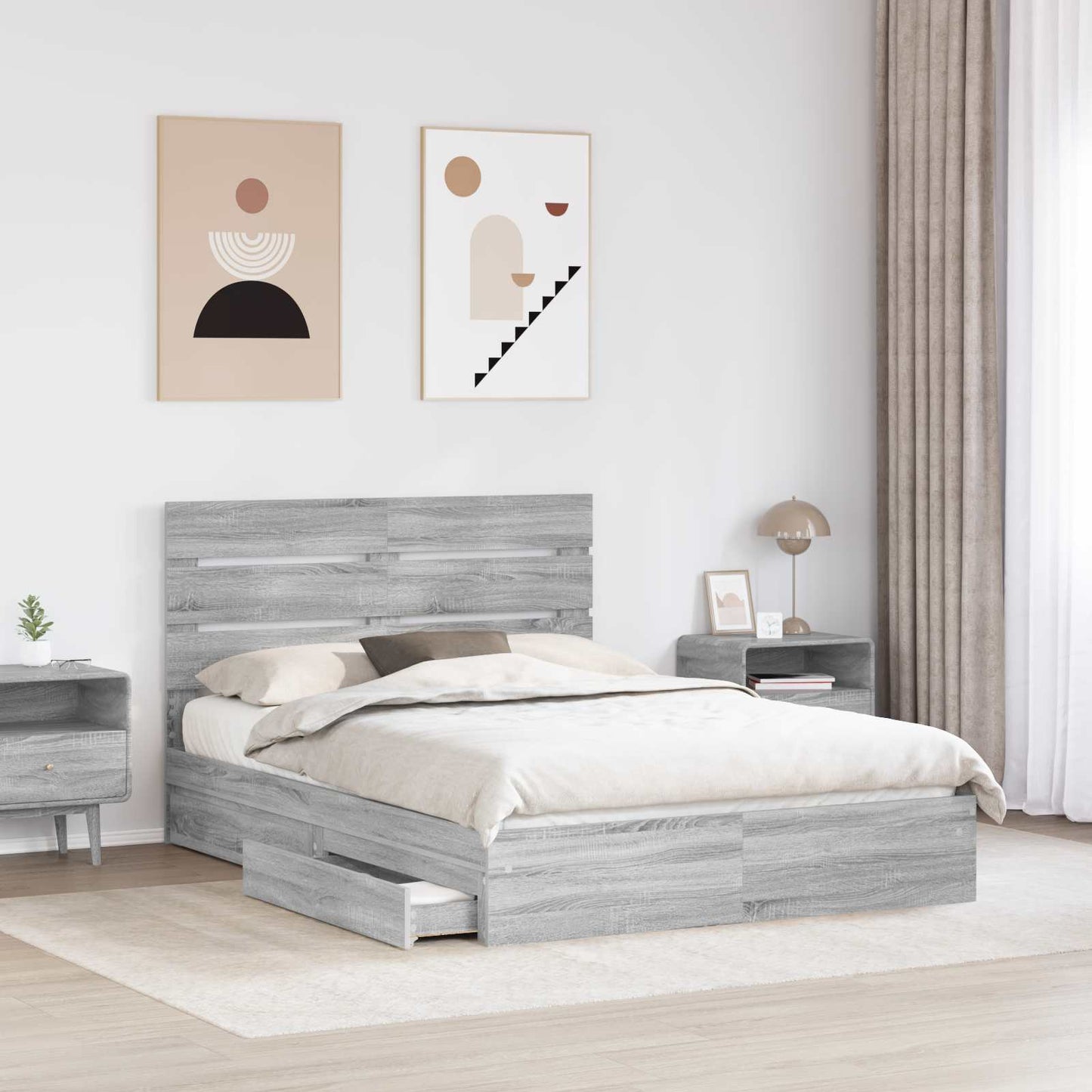 Seng med Oppbevaring Grå Sonoma 150 x 200 cm Konstruert tre
