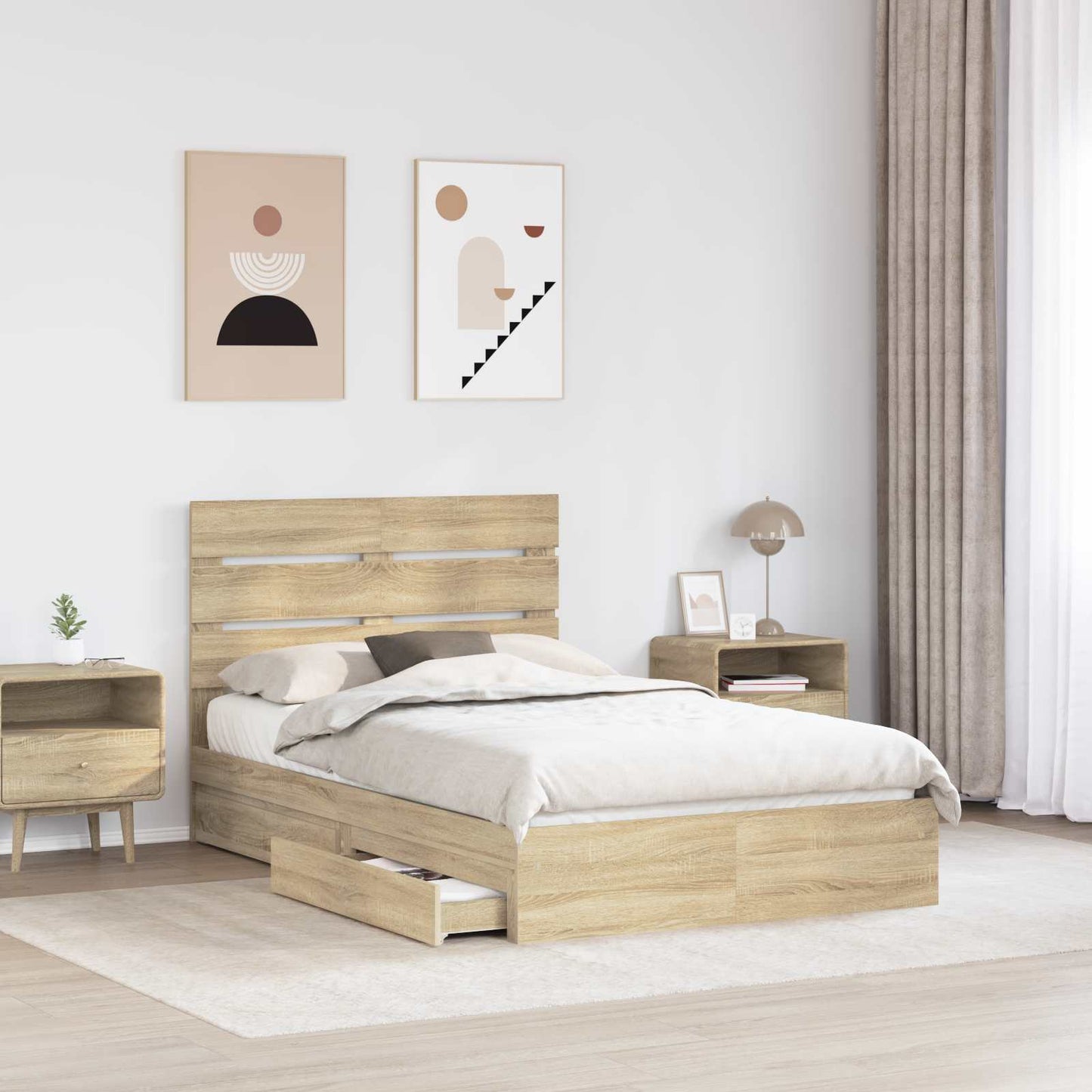 Seng med Oppbevaring Sonoma eik 135 x 190 cm Konstruert tre