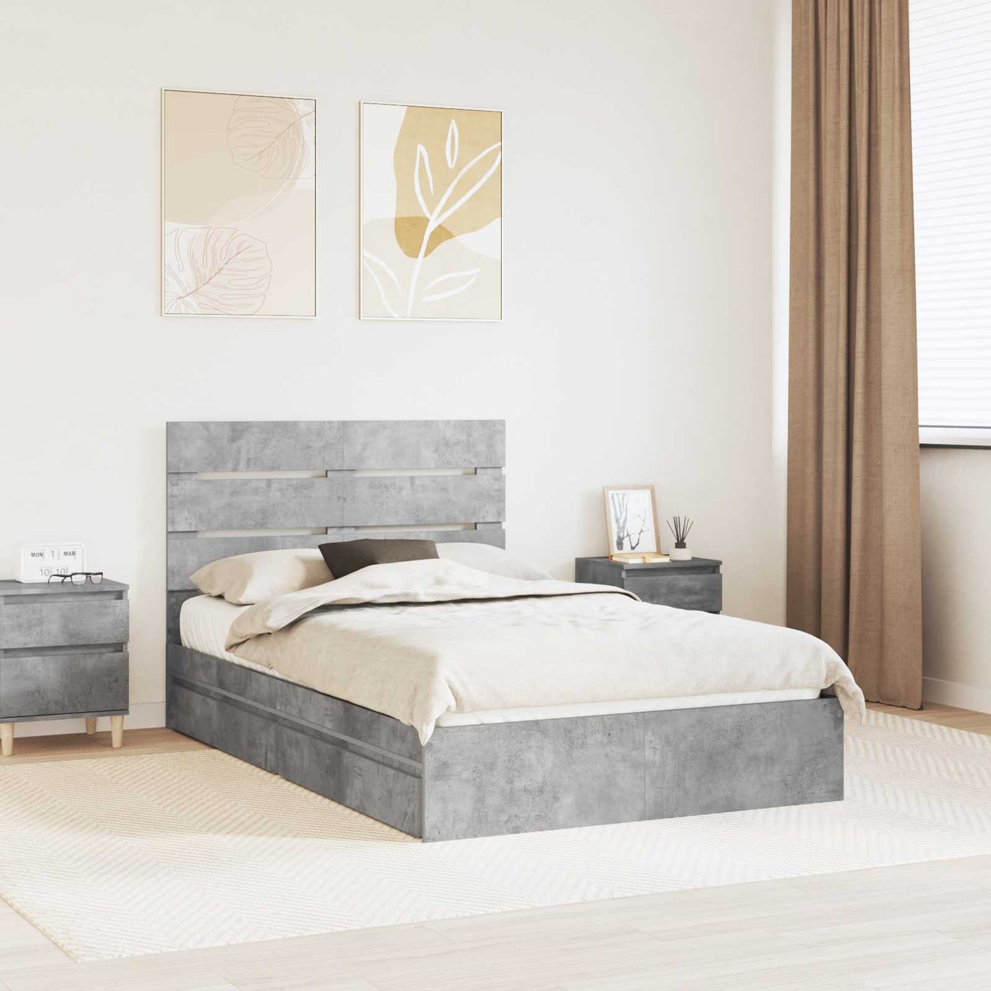 Seng med Oppbevaring Betonggrå 135 x 190 cm Konstruert tre