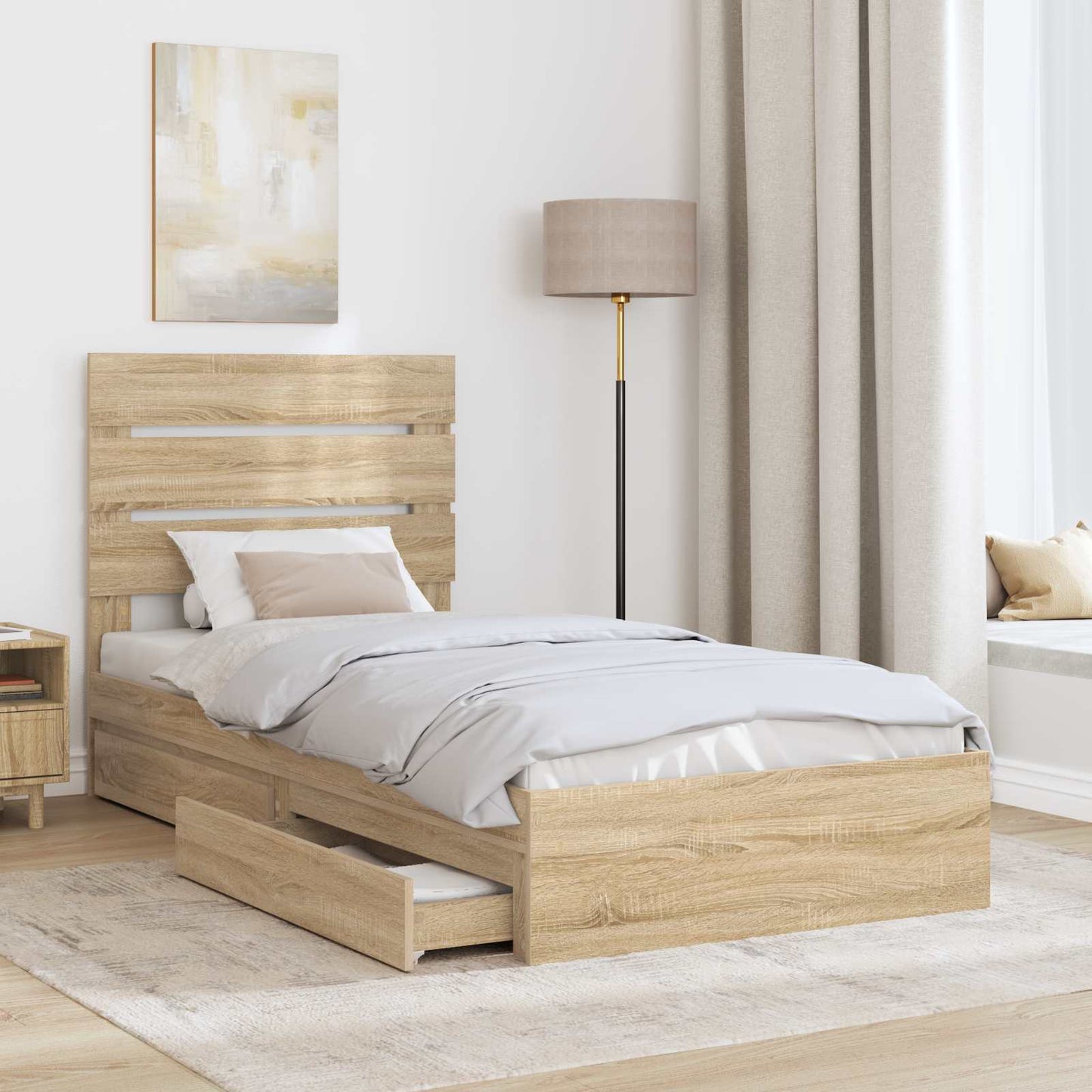Seng med Oppbevaring Sonoma eik 100 x 200 cm Konstruert tre