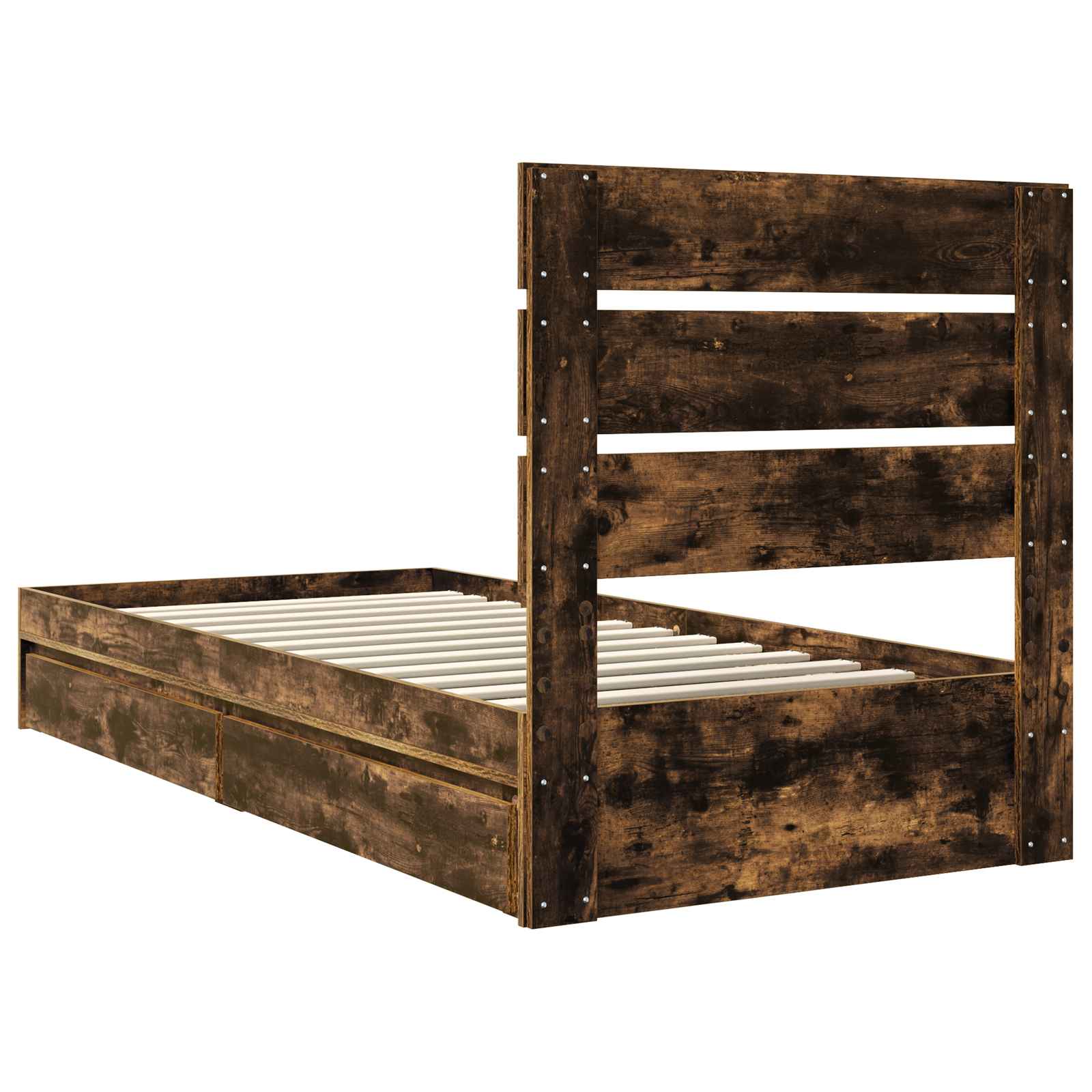 Seng med Oppbevaring Røkt eik 100 x 200 cm Konstruert tre