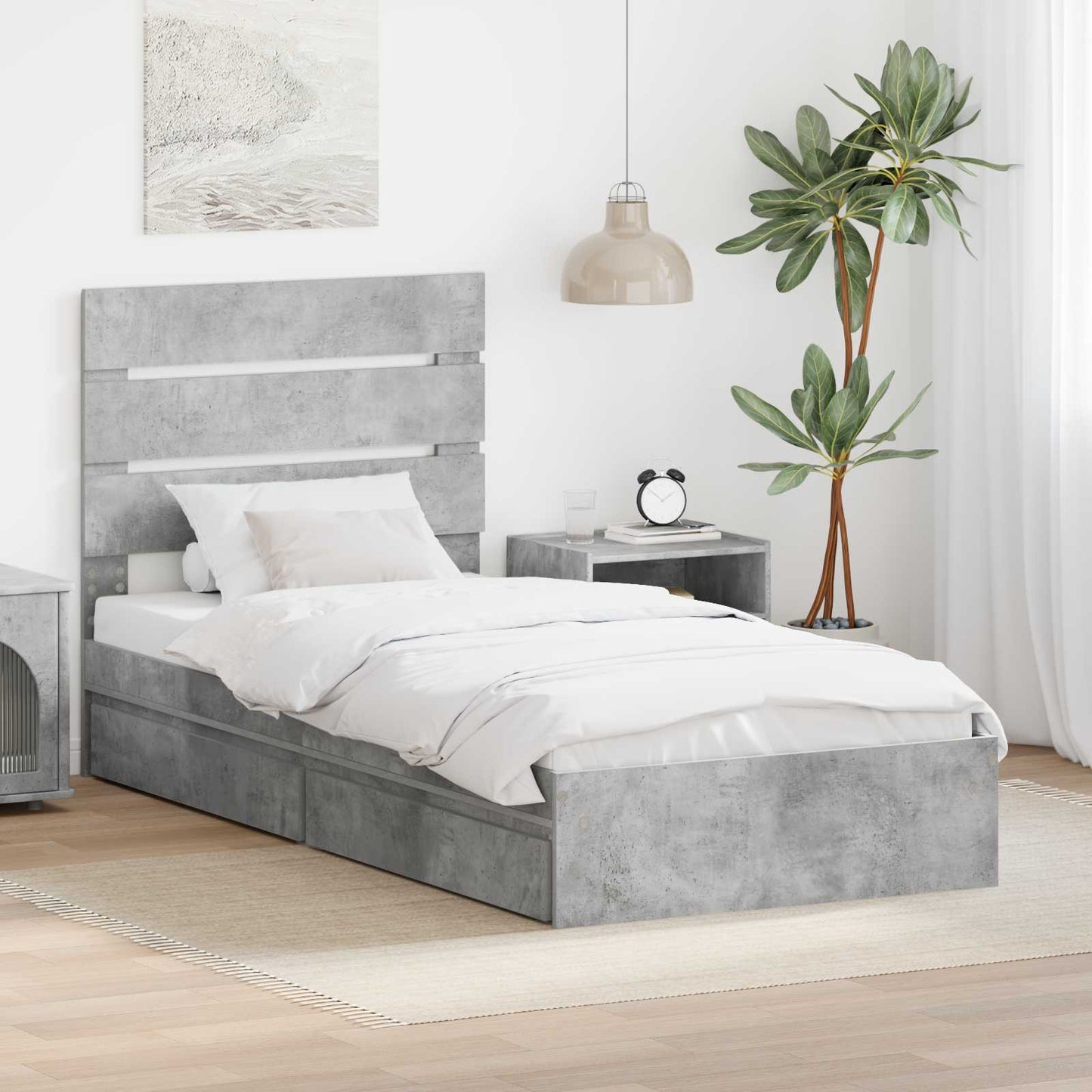 Seng med Oppbevaring Betonggrå 70 x 190 cm Konstruert tre