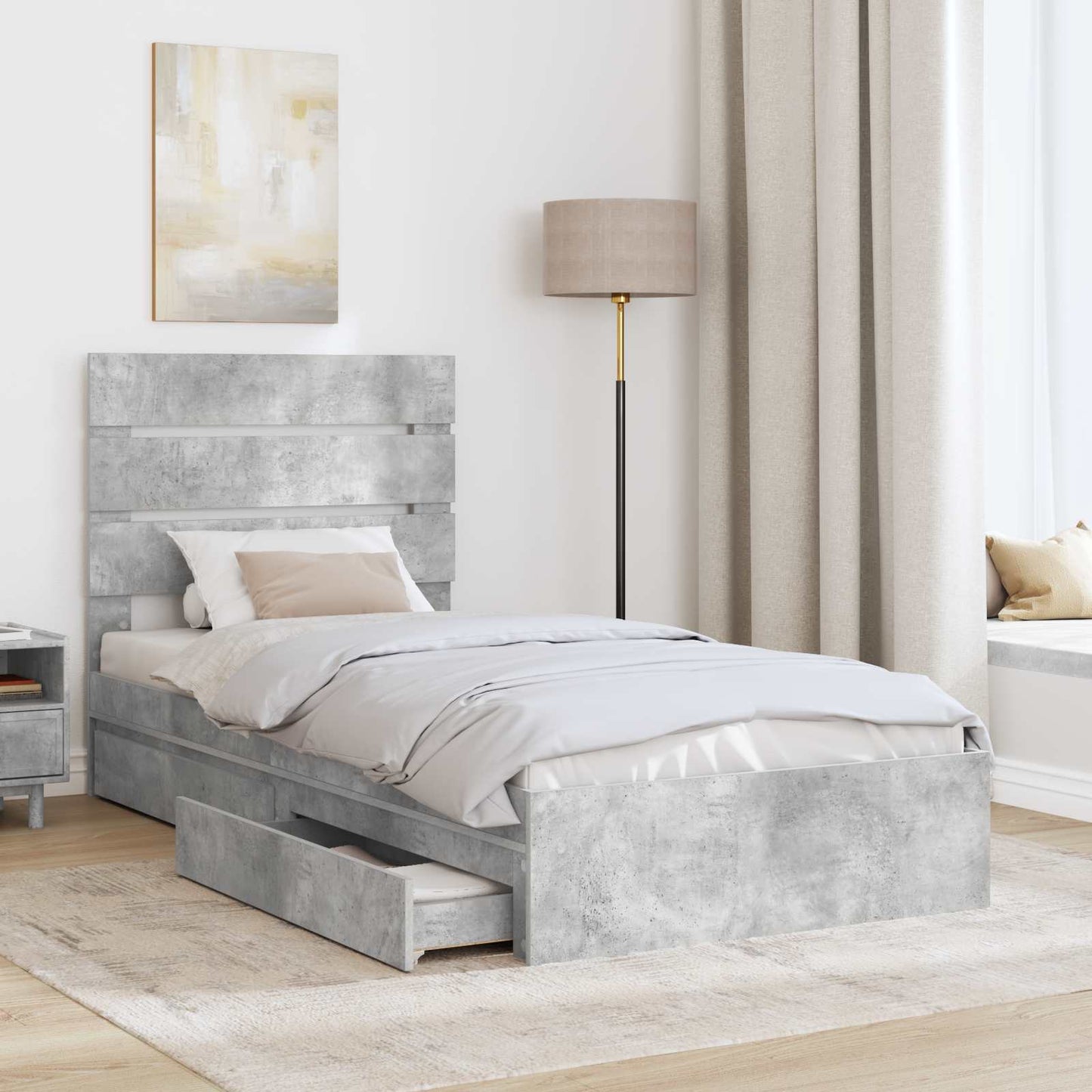 Seng med Oppbevaring Betonggrå 70 x 190 cm Konstruert tre