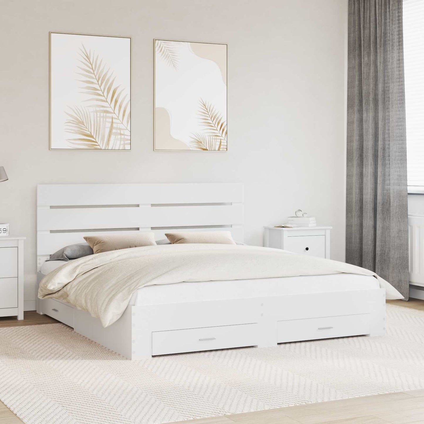 Sengestamme med skuff Hvit 180 x 200 cm Konstruert tre