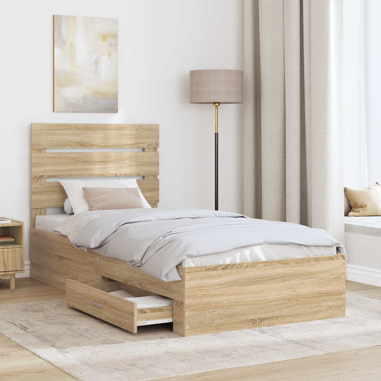 Sengestamme med skuff Sonoma eik 100 x 200 cm Konstruert tre