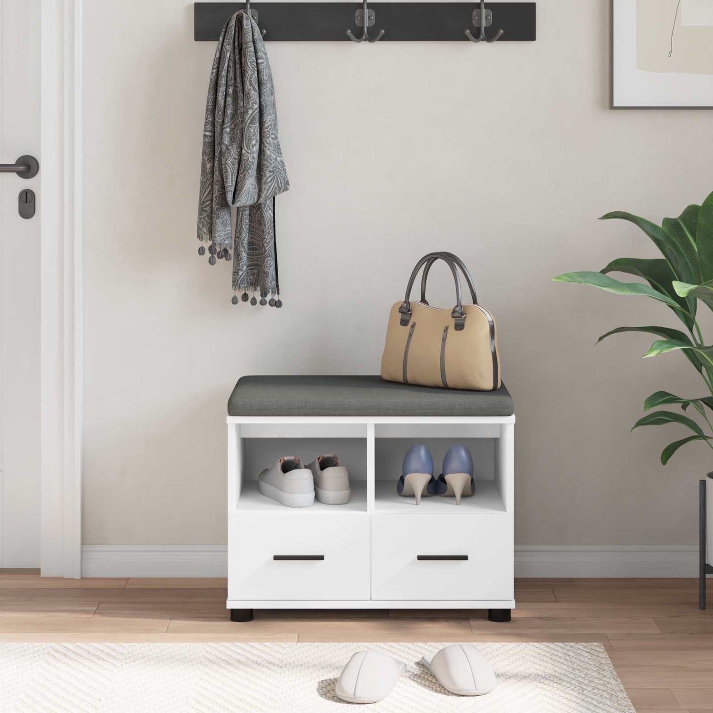 Gangbenk Hvit 60 x 38 x 46 cm Konstruert treverk og stoff