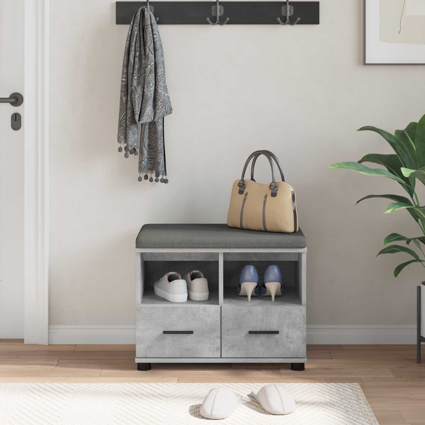 Gangbenk BetongGrå 60 x 38 x 46 cm Konstruert treverk og stoff