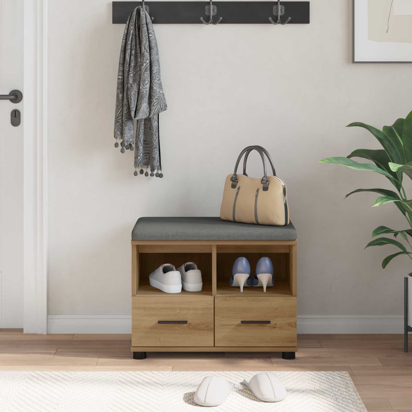 Gangbenk med pute med skuff Artisan Eik 60 x 38 x 46 cm