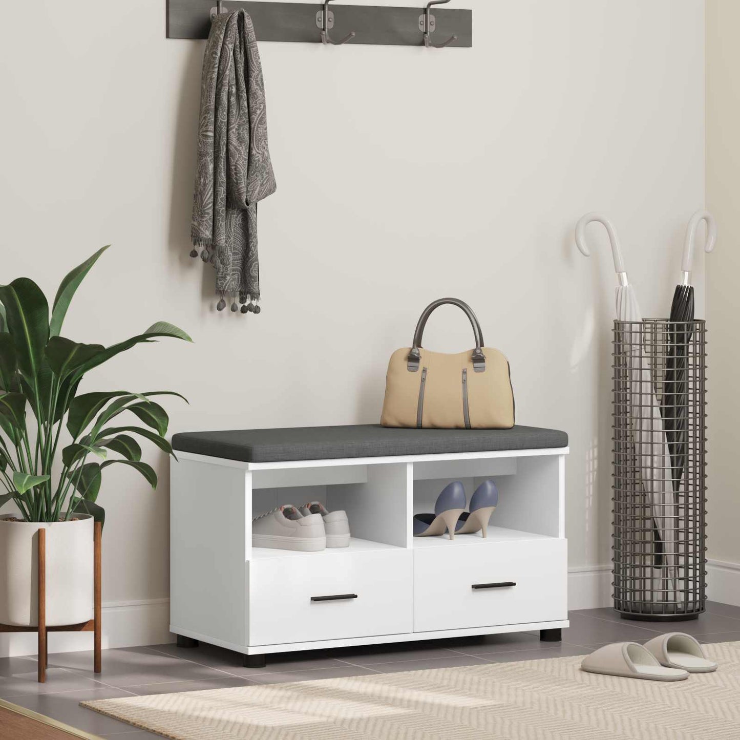Gangbenk Hvit 80 x 38 x 46 cm Konstruert treverk og stoff