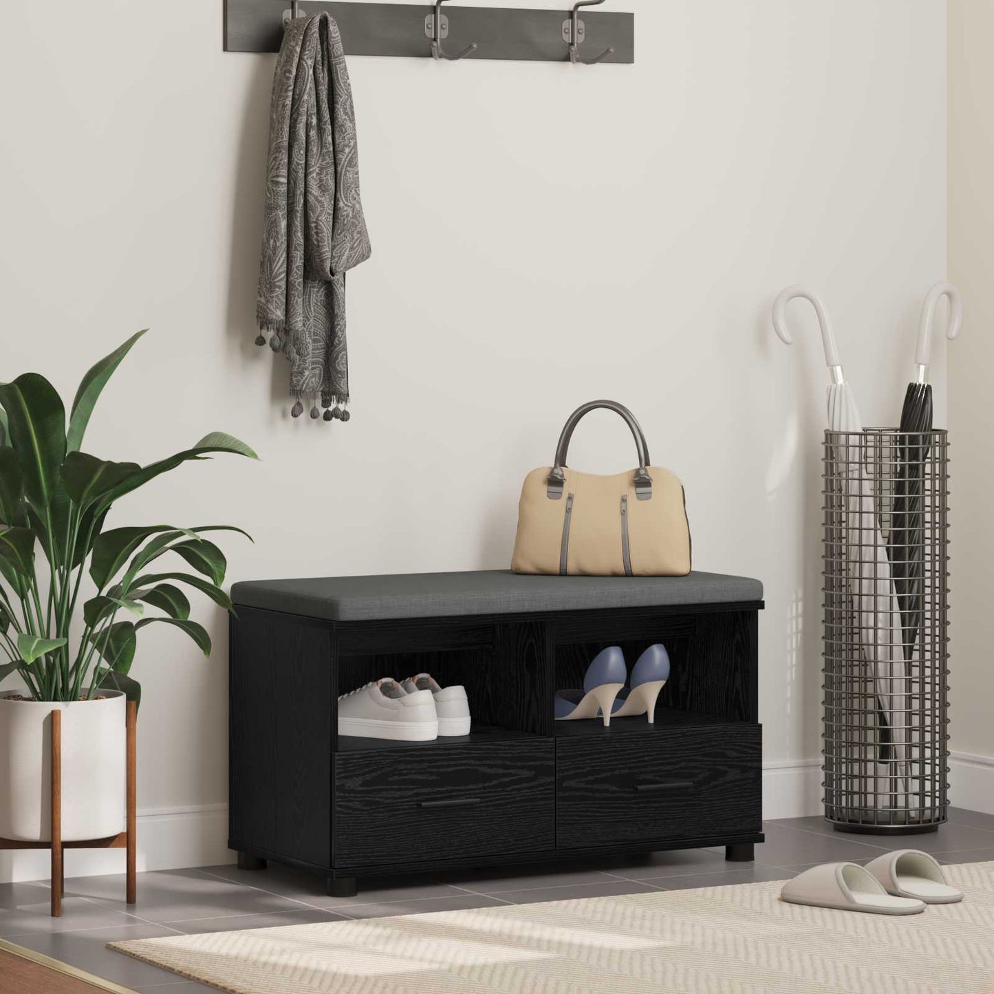 Gangbenk Svart Eik 80 x 38 x 46 cm Konstruert treverk og stoff