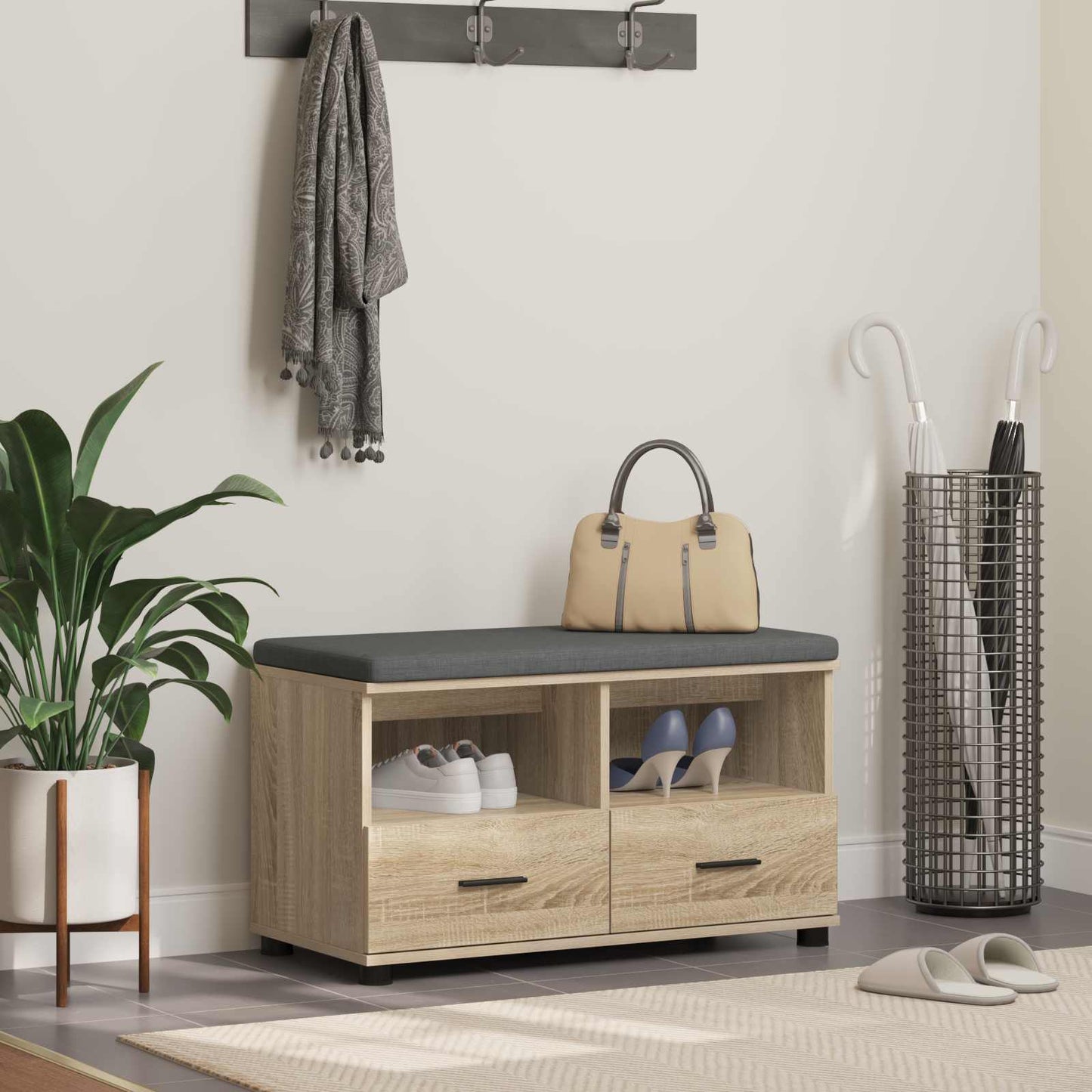 Gangbenk Sonoma eik 80 x 38 x 46 cm Konstruert treverk og stoff