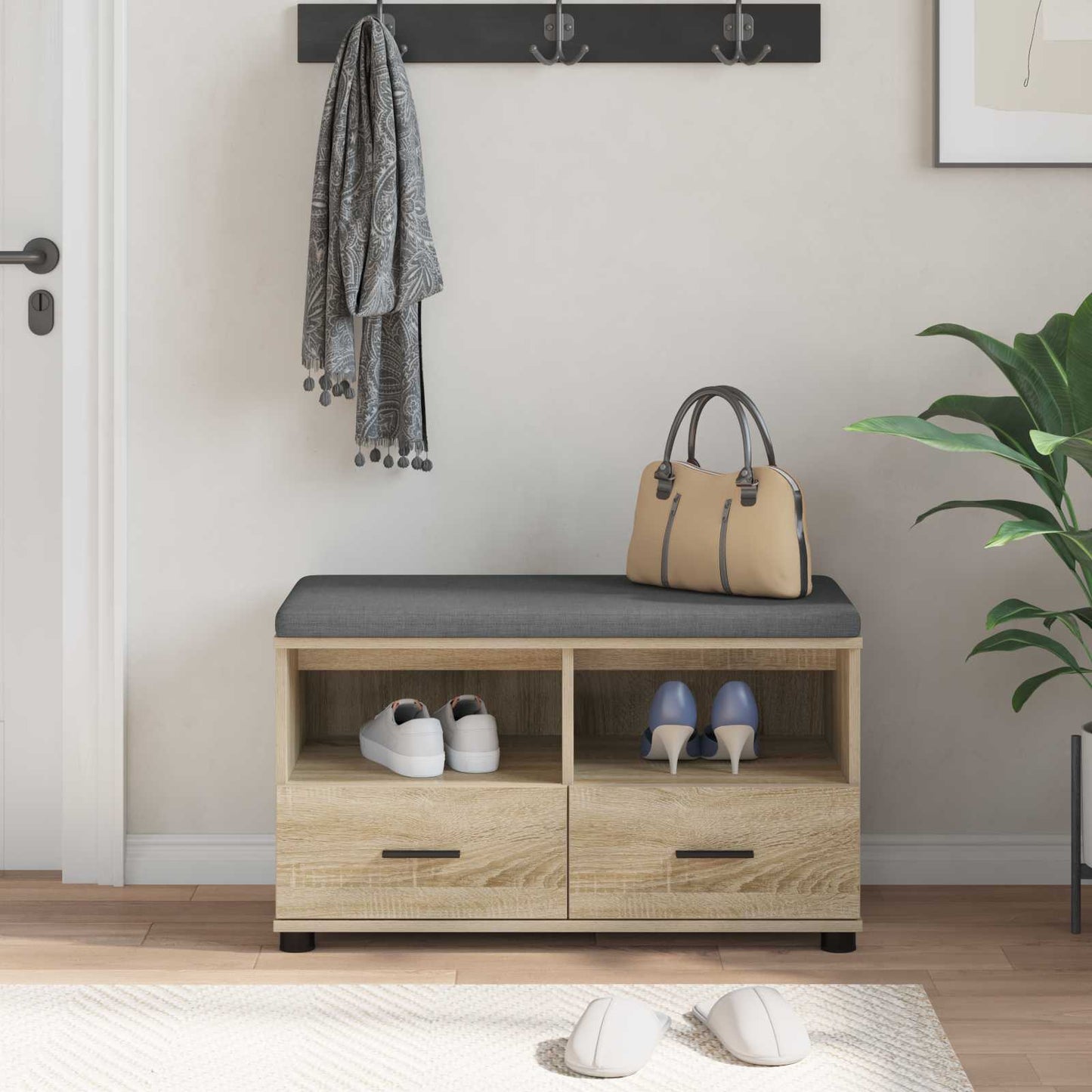 Gangbenk Sonoma eik 80 x 38 x 46 cm Konstruert treverk og stoff