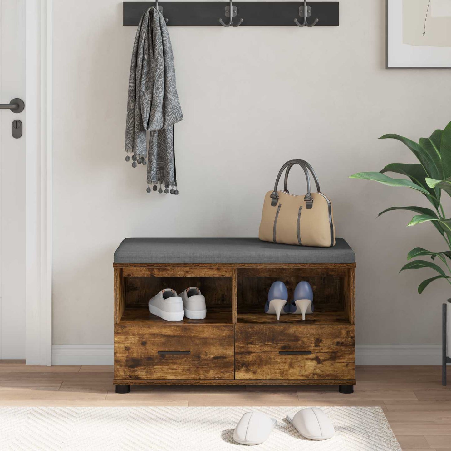 Gangbenk Røkt Eik 80 x 38 x 46 cm Konstruert treverk og stoff