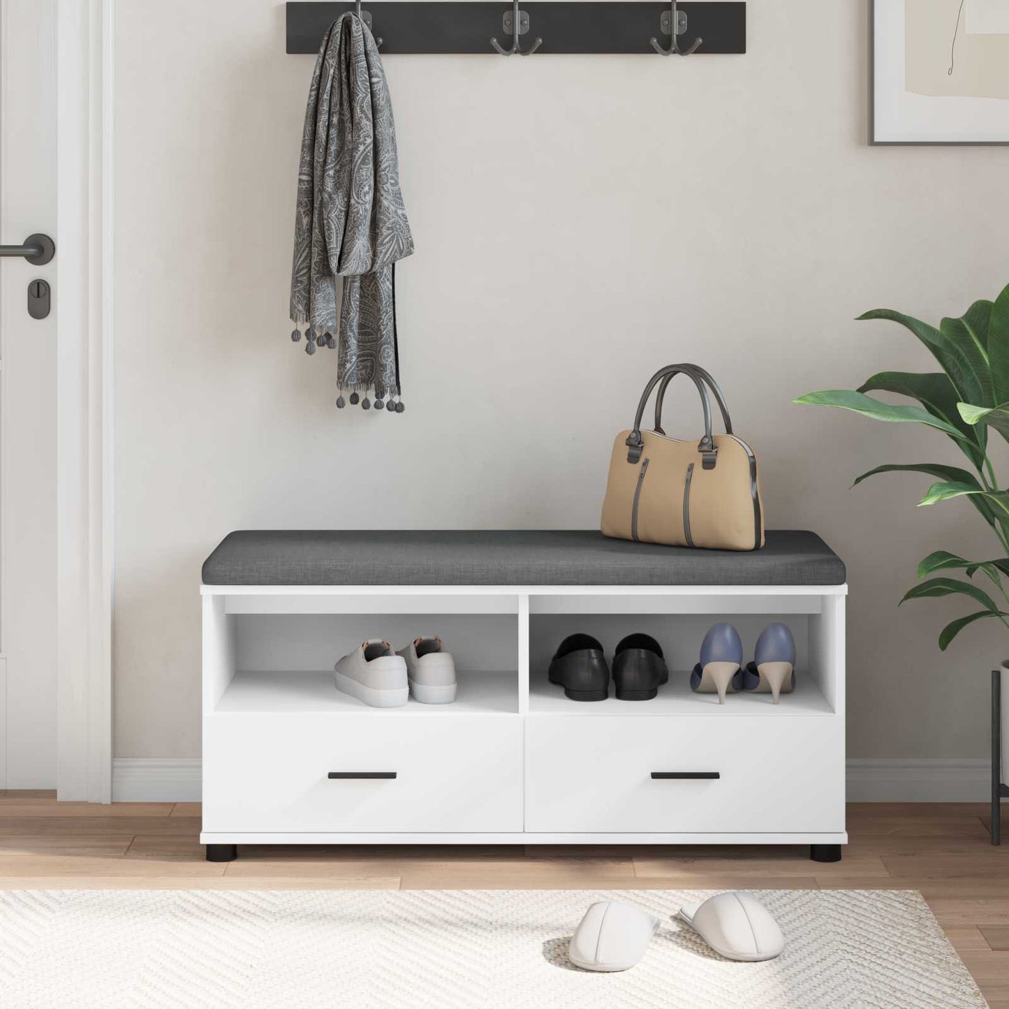 Gangbenk Hvit 100 x 38 x 46 cm Konstruert treverk og stoff