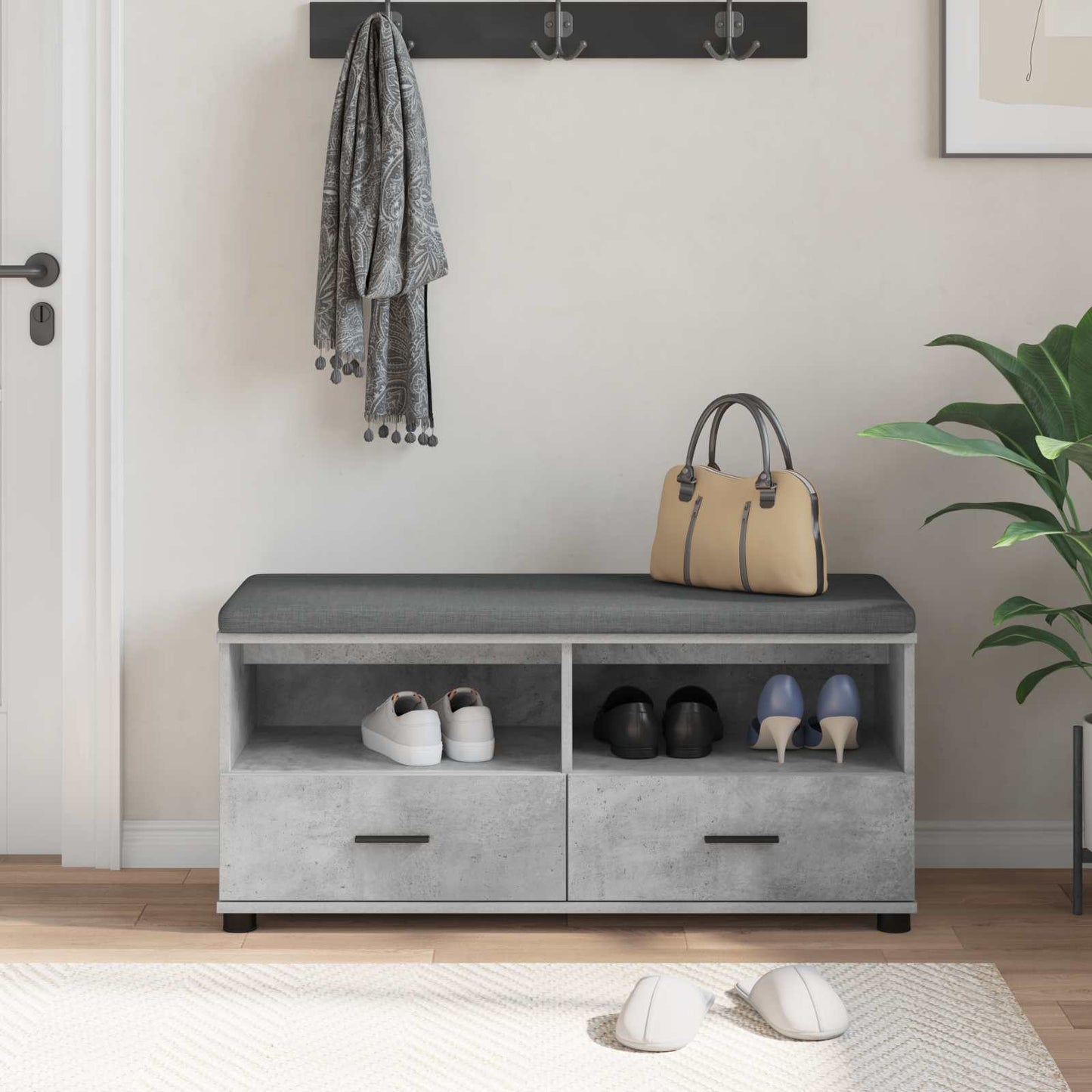 Gangbenk BetongGrå 100 x 38 x 46 cm Konstruert treverk og stoff