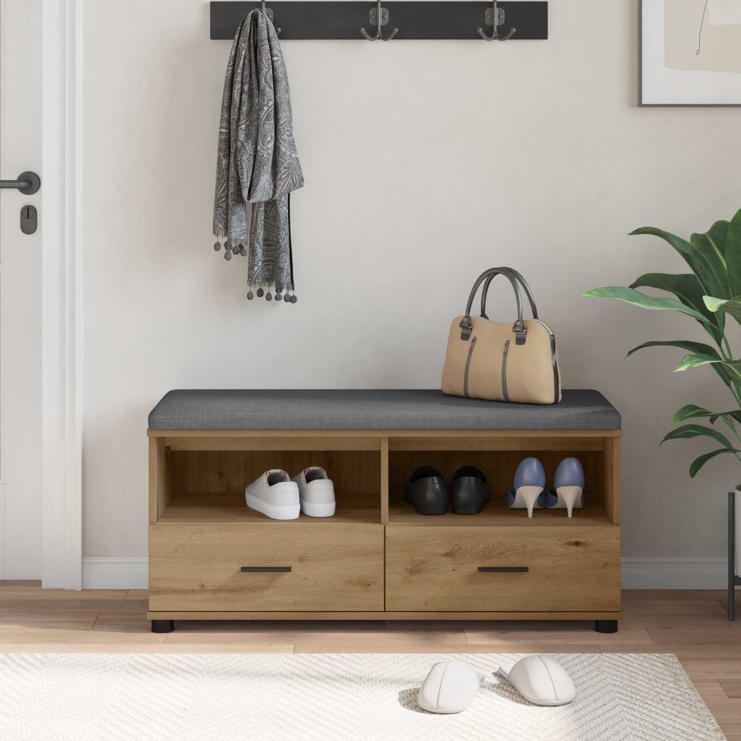 Gangbenk med pute med skuff Artisan Eik 100 x 38 x 46 cm