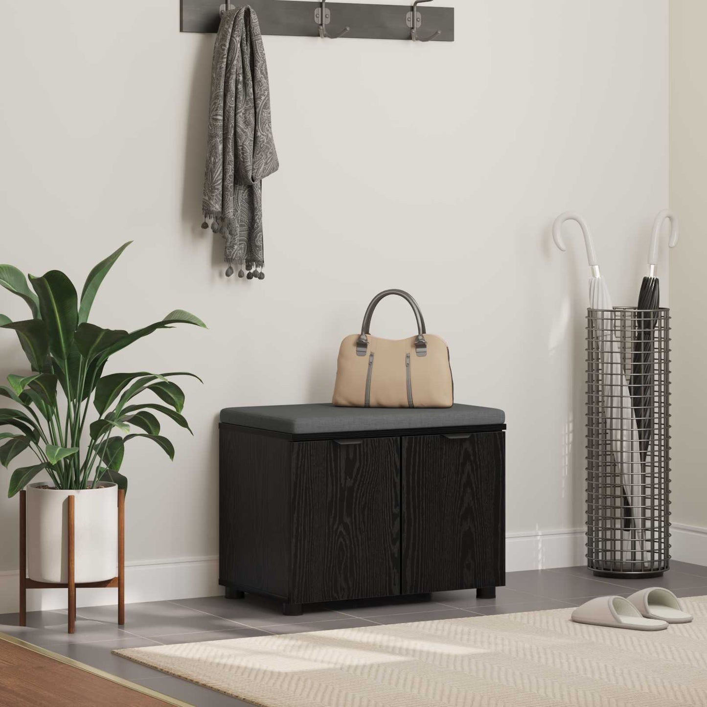 Gangbenk Svart Eik 60 x 38 x 46 cm Konstruert treverk og stoff