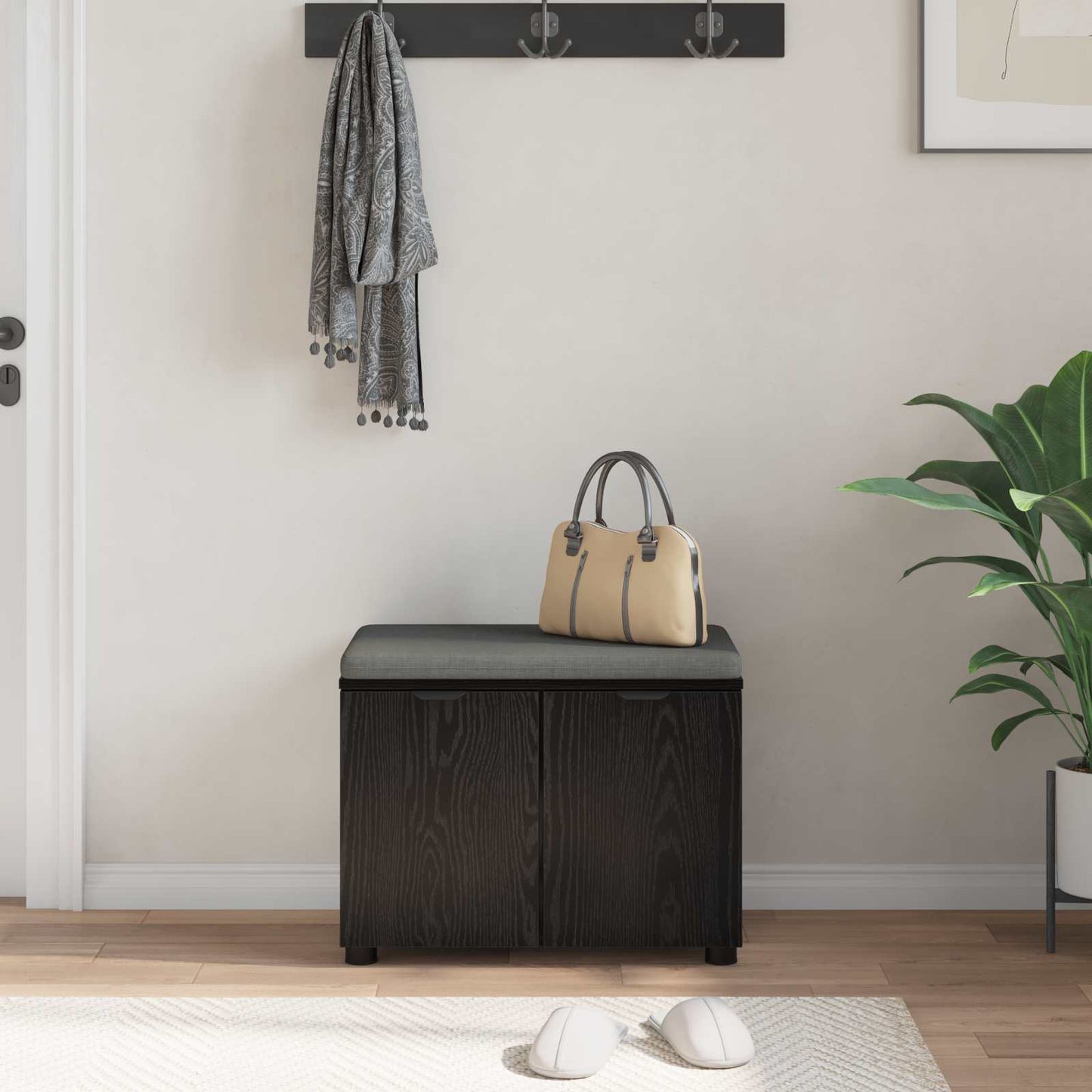 Gangbenk Svart Eik 60 x 38 x 46 cm Konstruert treverk og stoff
