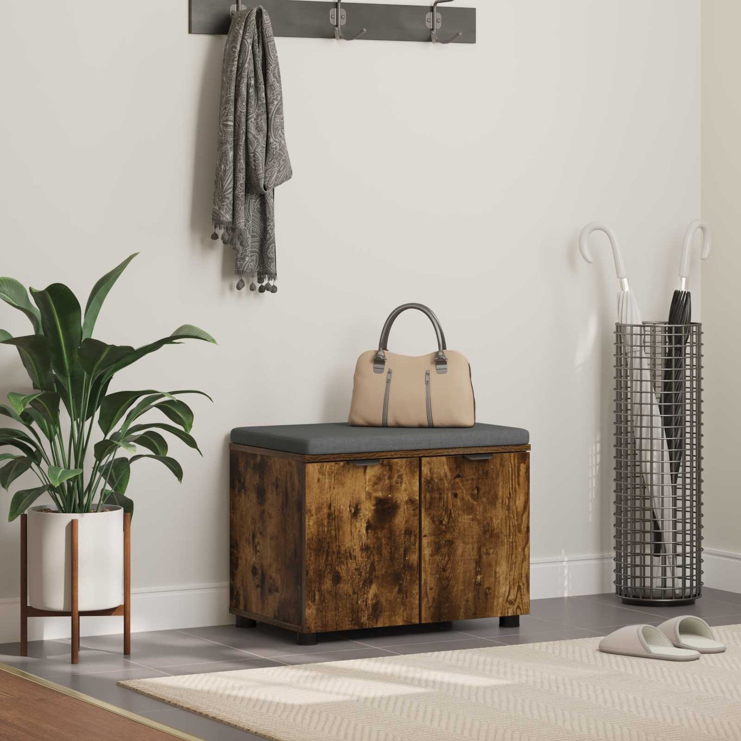 Gangbenk Røkt Eik 60 x 38 x 46 cm Konstruert treverk og stoff