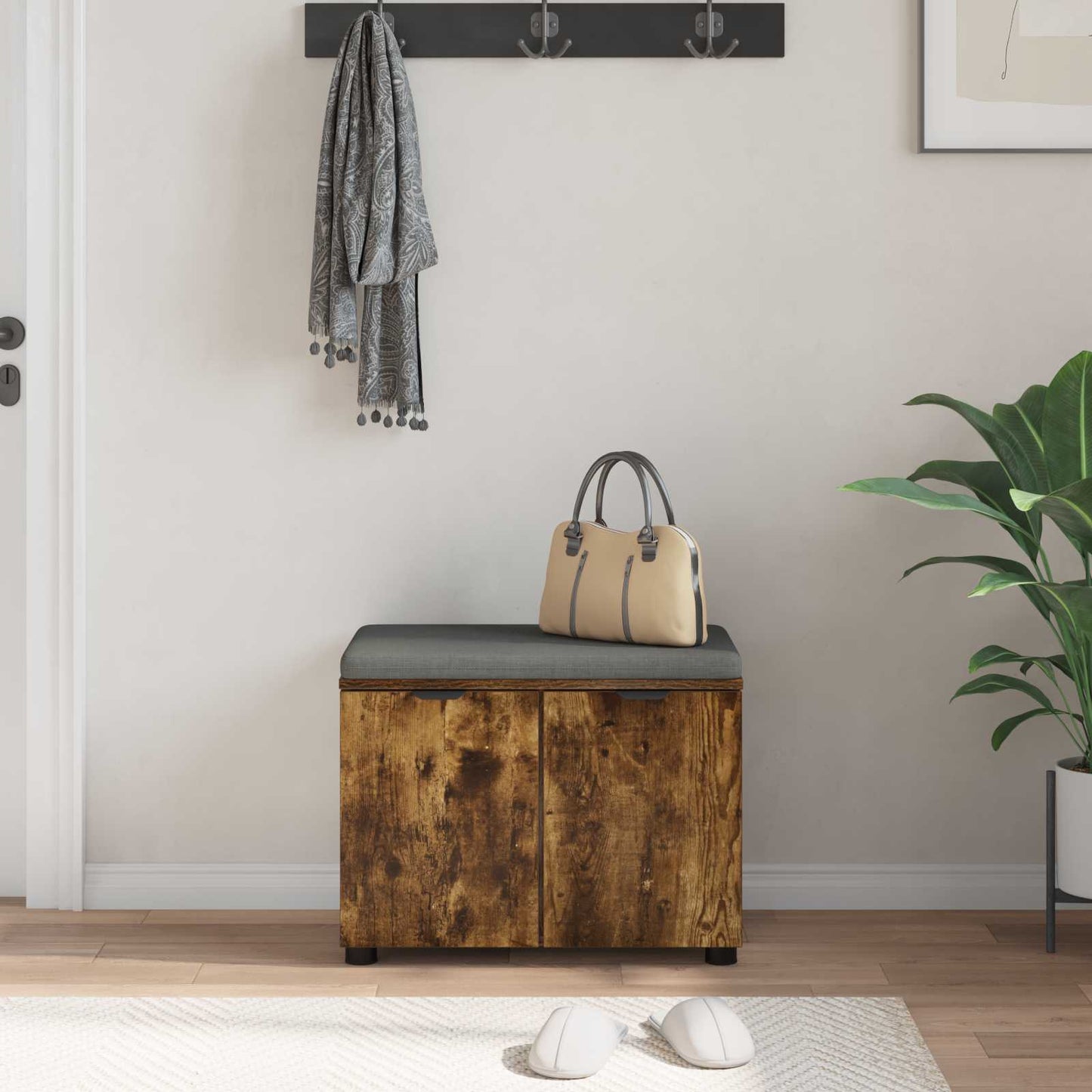 Gangbenk Røkt Eik 60 x 38 x 46 cm Konstruert treverk og stoff