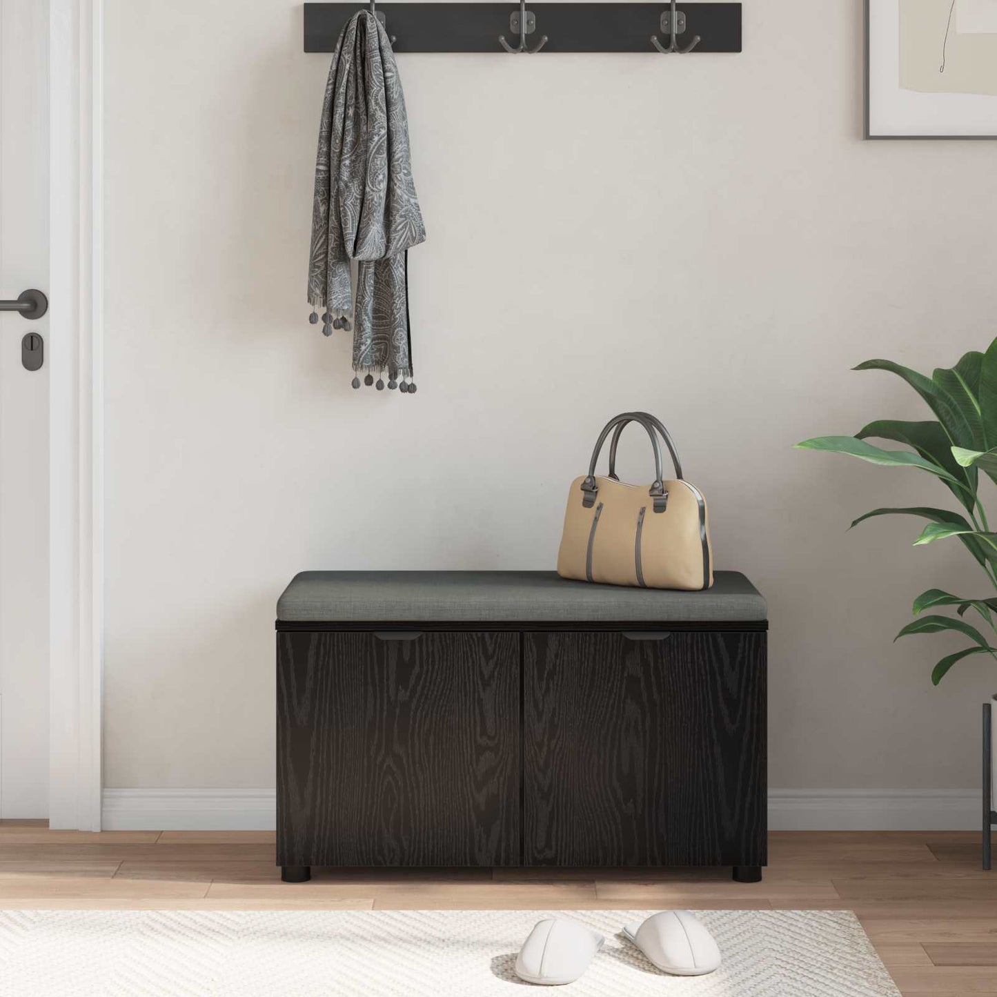 Gangbenk Svart Eik 80 x 38 x 46 cm Konstruert treverk og stoff