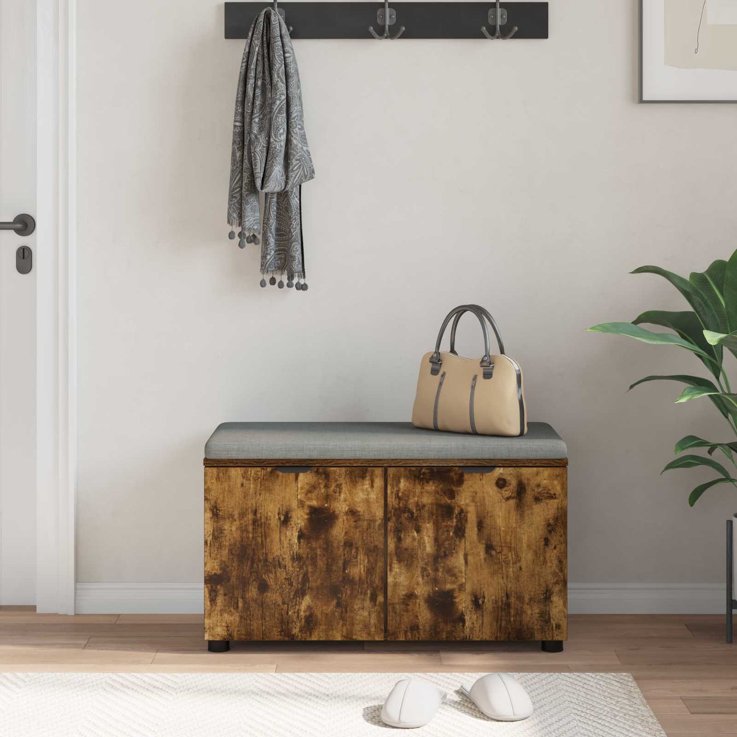 Gangbenk Røkt Eik 80 x 38 x 46 cm Konstruert treverk og stoff
