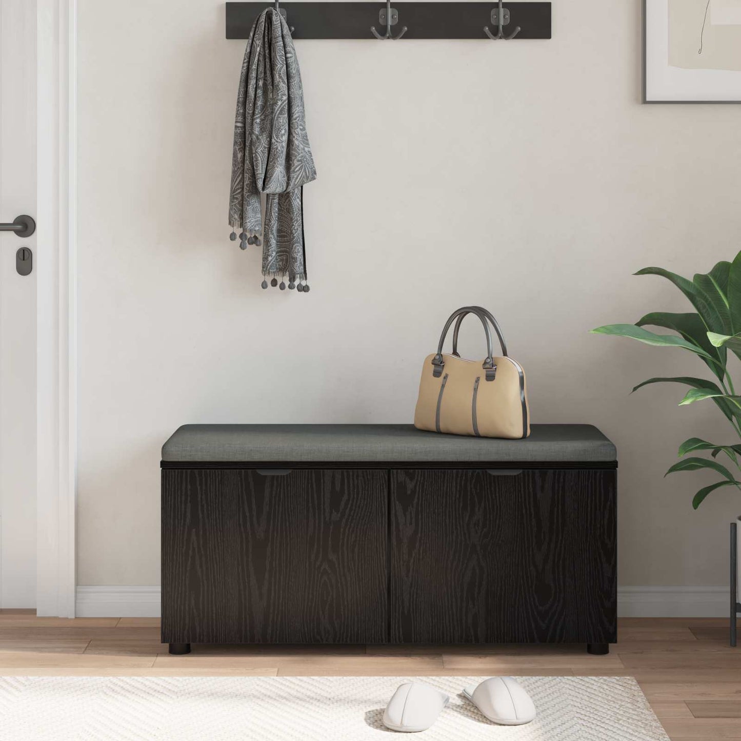 Gangbenk Svart Eik 100 x 38 x 46 cm Konstruert treverk og stoff