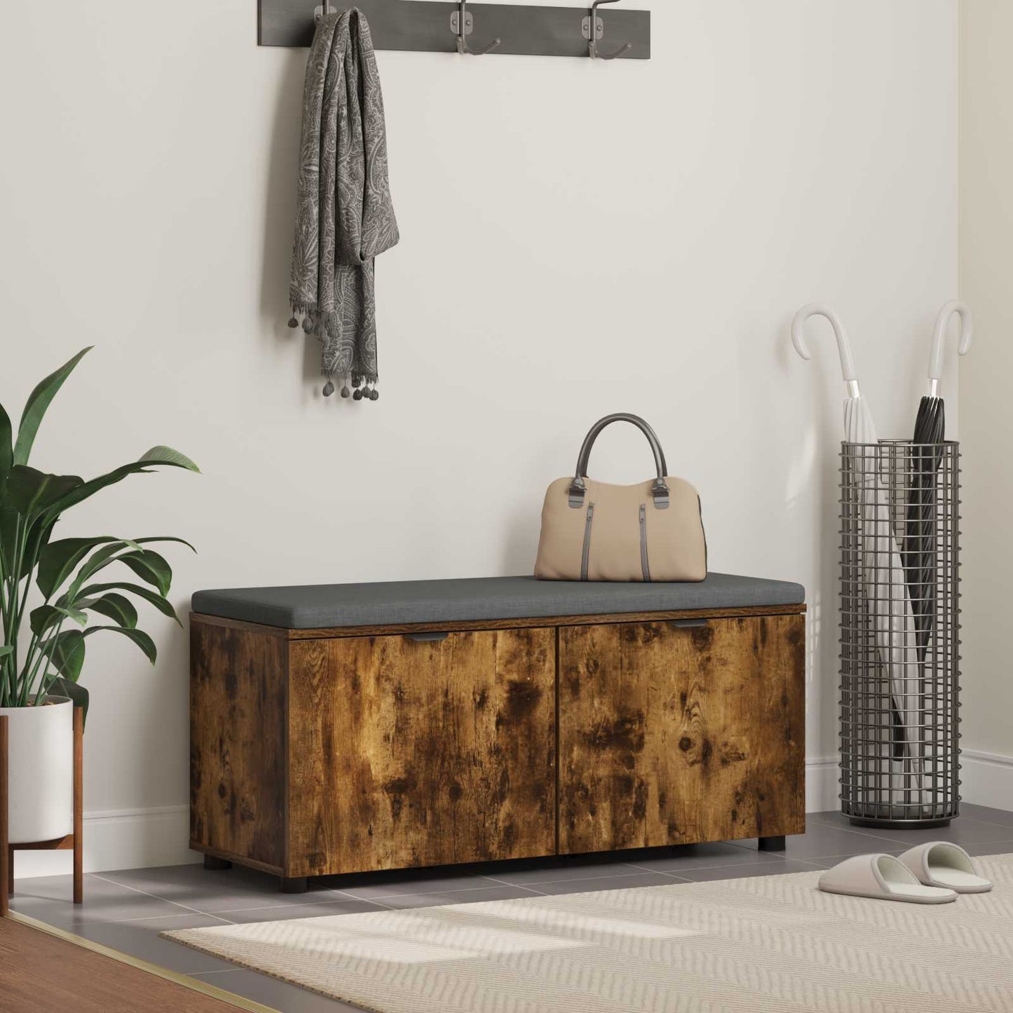 Gangbenk Røkt Eik 100 x 38 x 46 cm Konstruert treverk og stoff