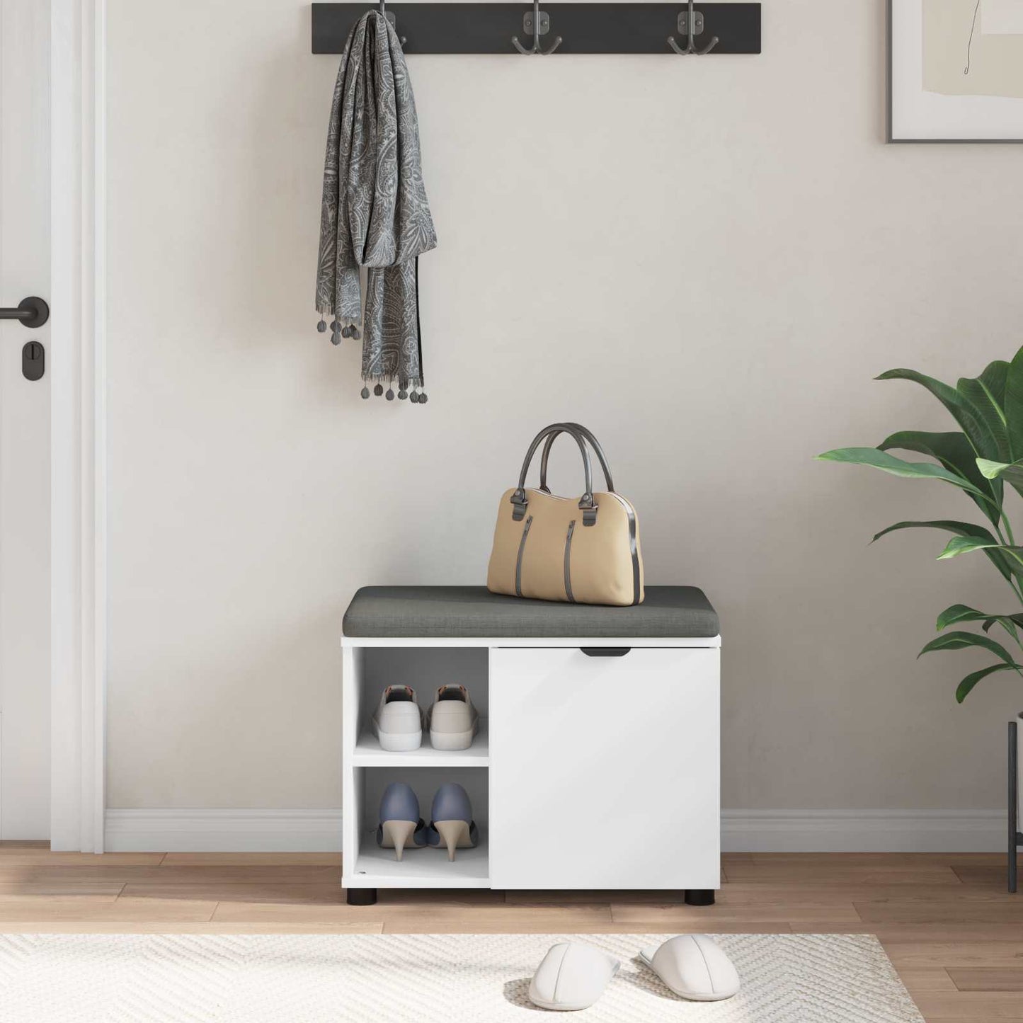 Gangbenk Hvit 60 x 38 x 46 cm Konstruert treverk og stoff
