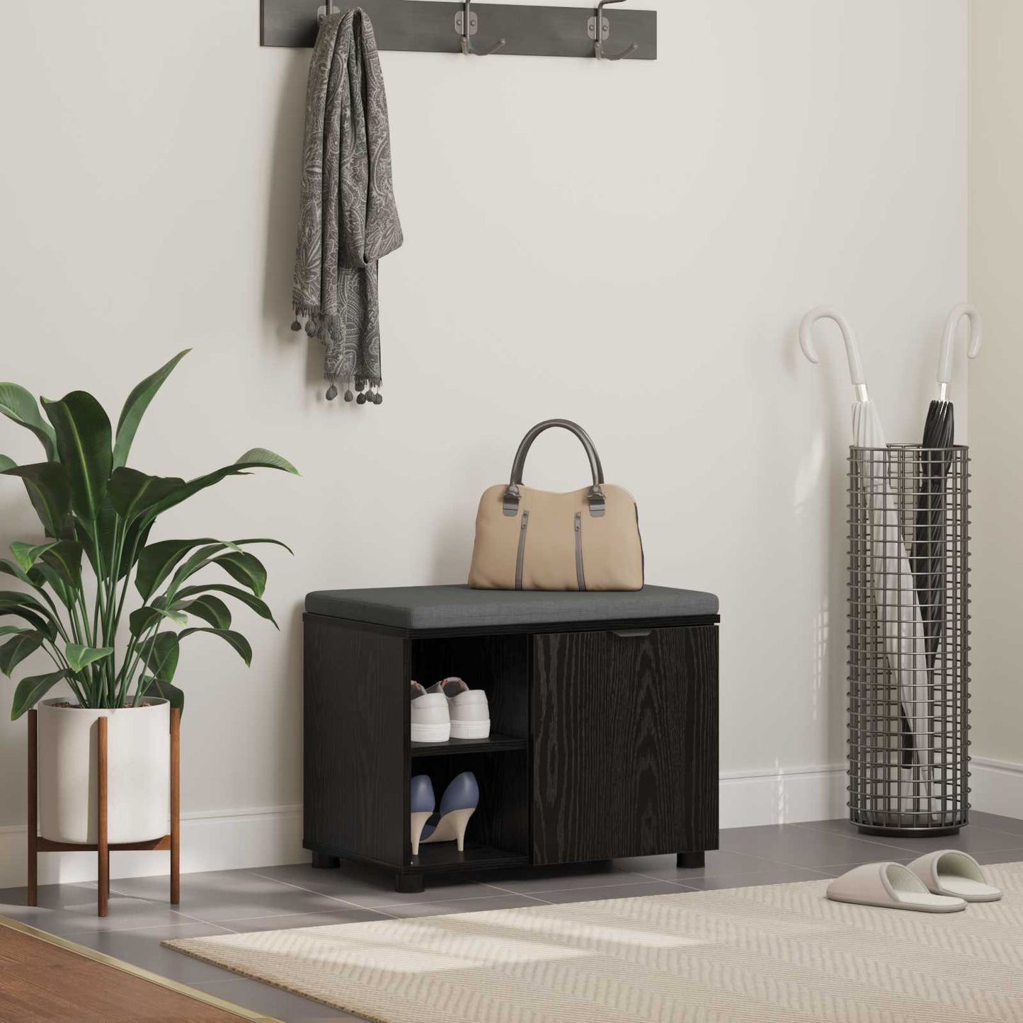 Gangbenk Svart Eik 60 x 38 x 46 cm Konstruert treverk og stoff