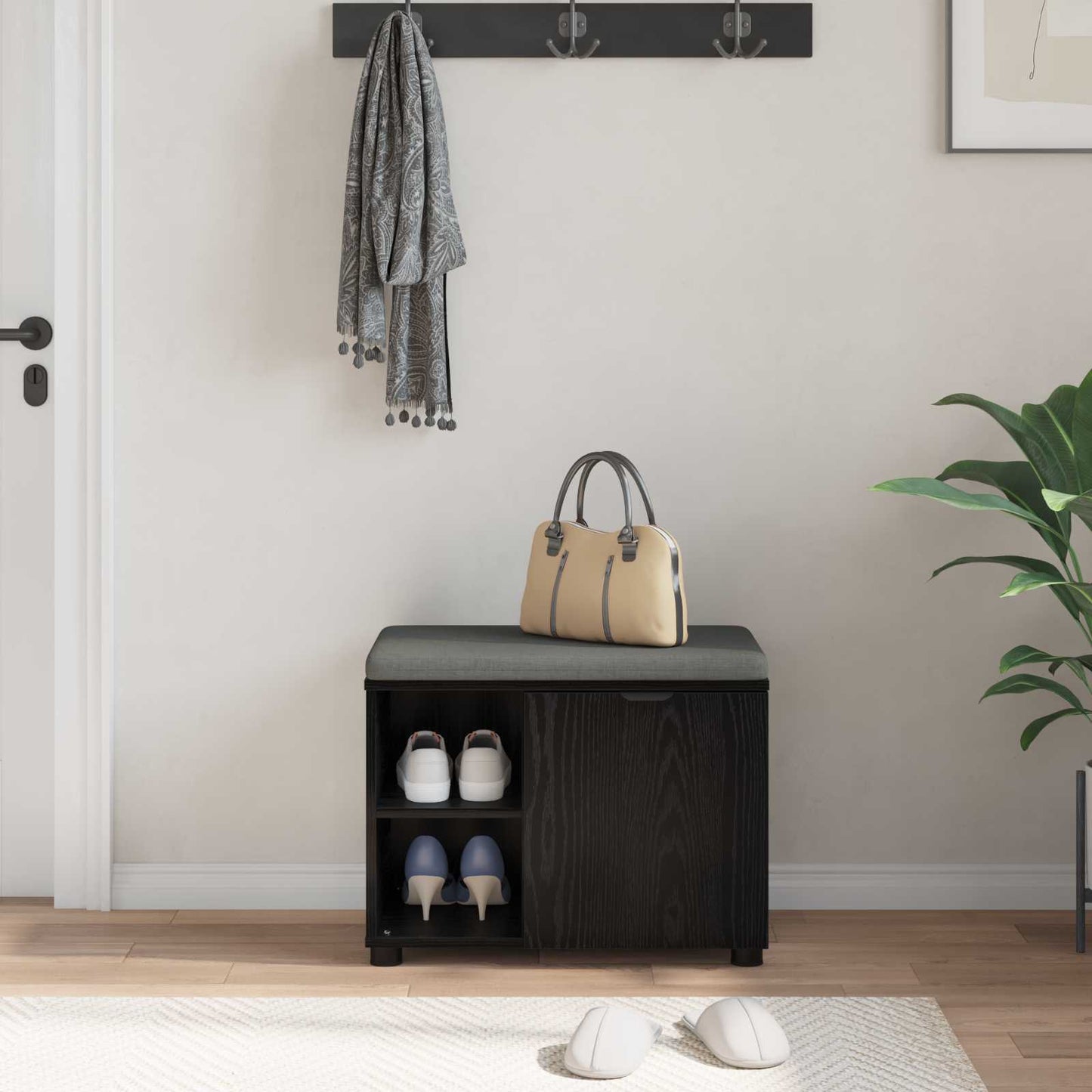 Gangbenk Svart Eik 60 x 38 x 46 cm Konstruert treverk og stoff