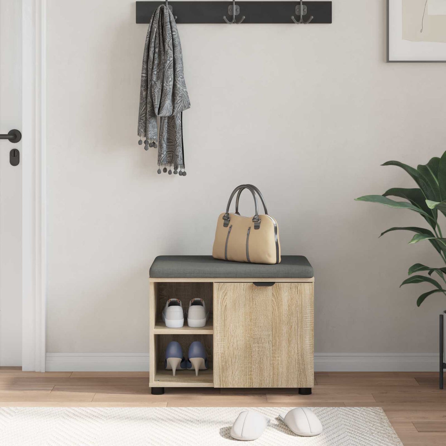 Gangbenk Sonoma eik 60 x 38 x 46 cm Konstruert treverk og stoff