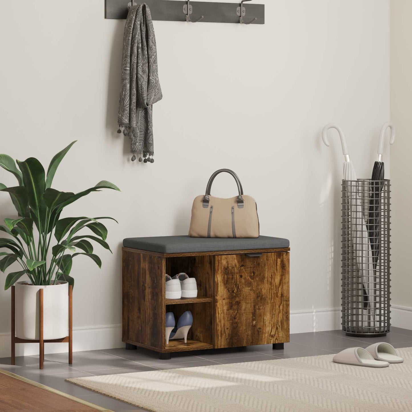 Gangbenk Røkt Eik 60 x 38 x 46 cm Konstruert treverk og stoff