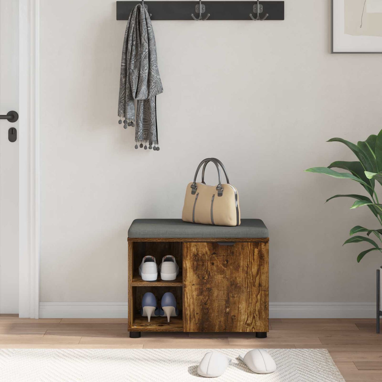 Gangbenk Røkt Eik 60 x 38 x 46 cm Konstruert treverk og stoff