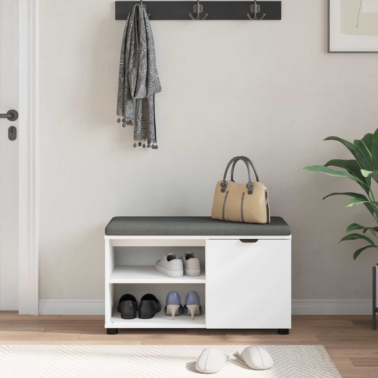 Gangbenk Hvit 80 x 38 x 46 cm Konstruert treverk og stoff