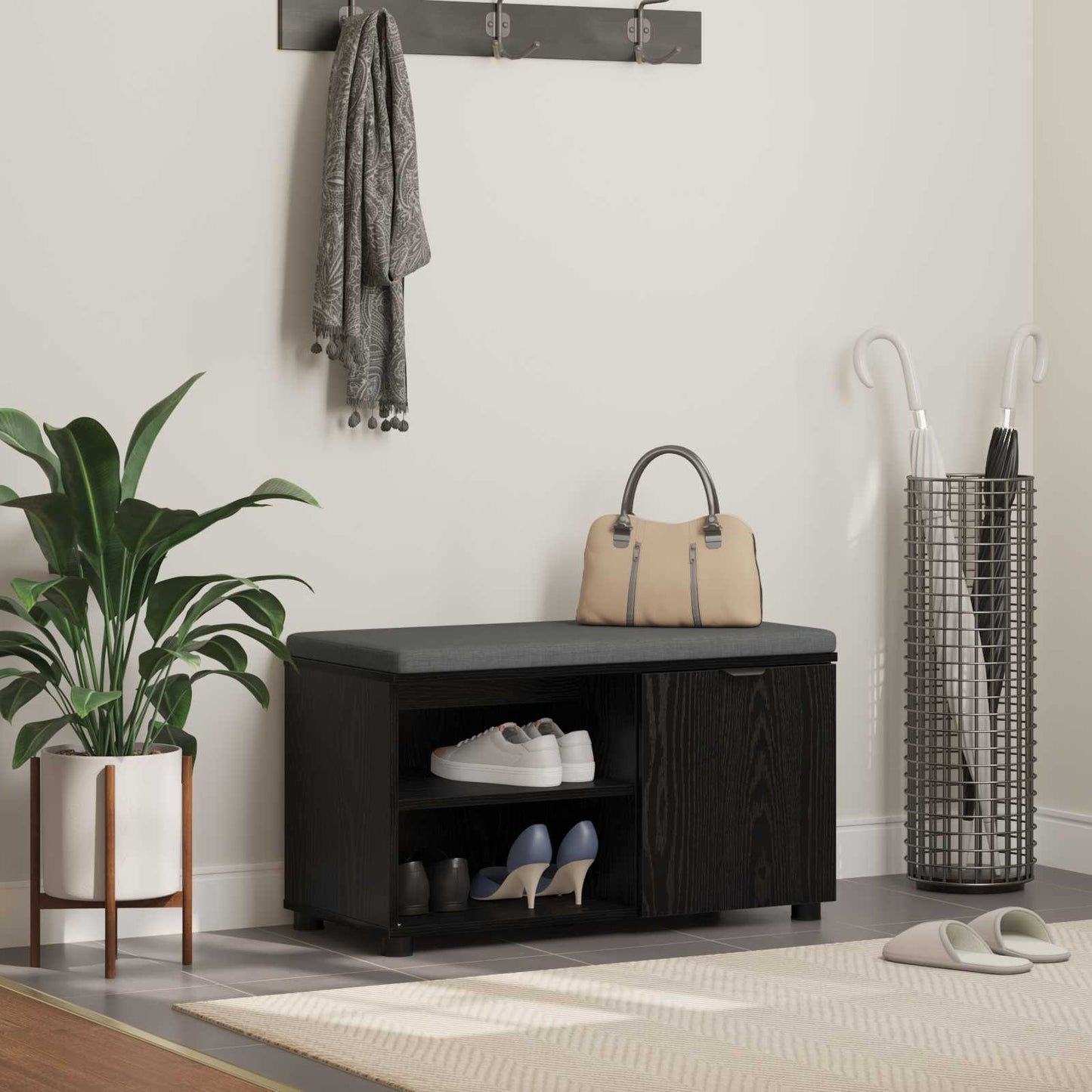 Gangbenk Svart Eik 80 x 38 x 46 cm Konstruert treverk og stoff