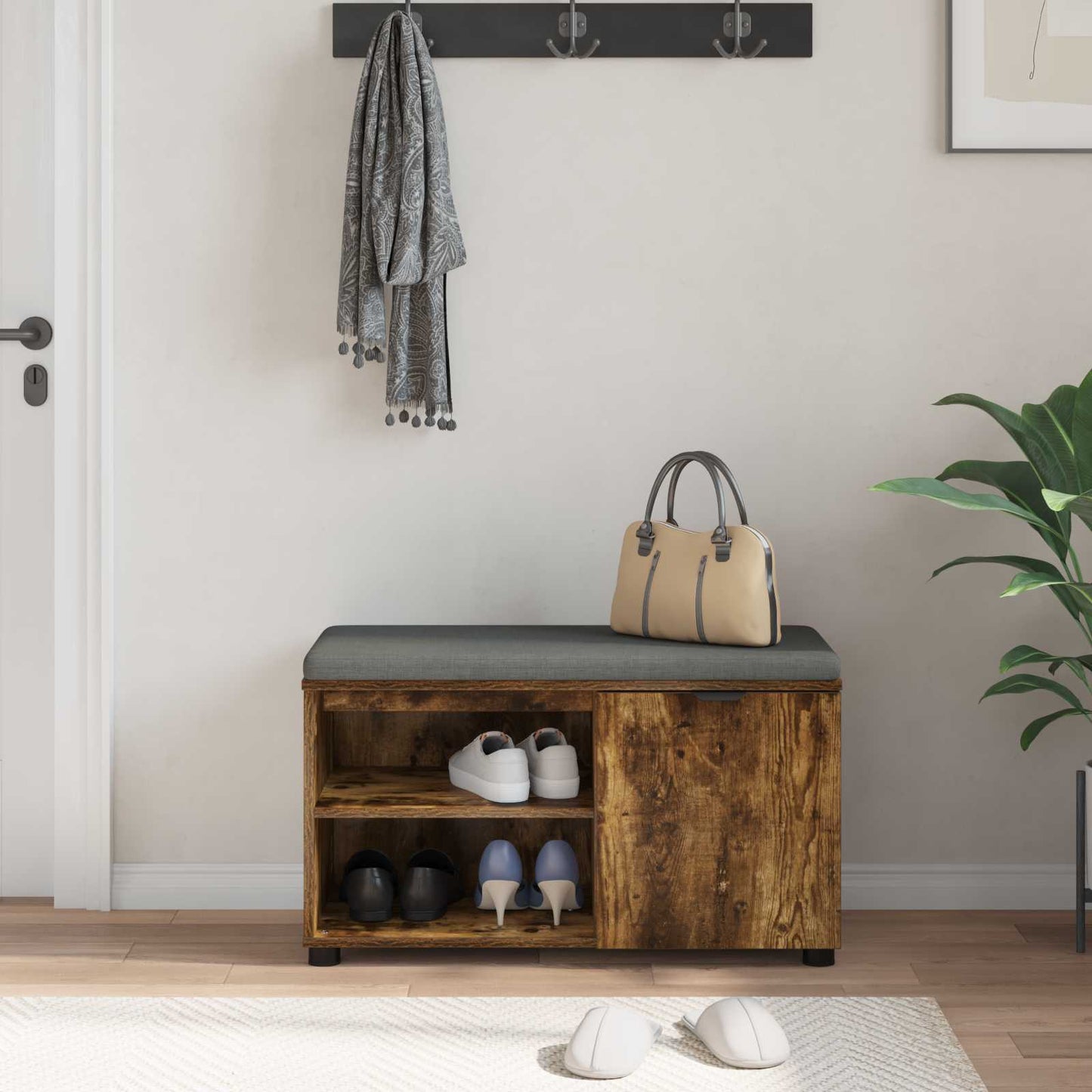 Gangbenk Røkt Eik 80 x 38 x 46 cm Konstruert treverk og stoff