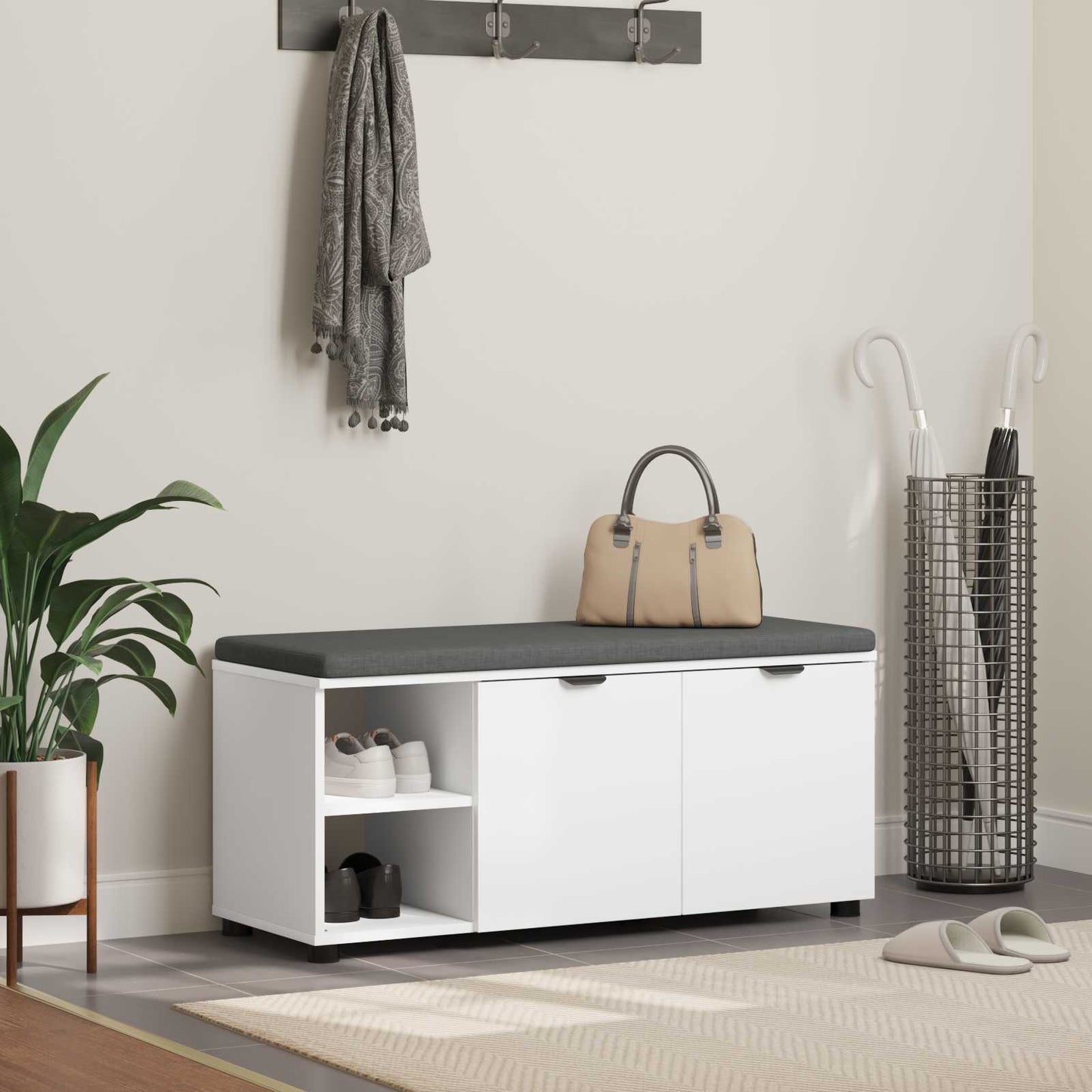 Gangbenk Hvit 100 x 38 x 46 cm Konstruert treverk og stoff