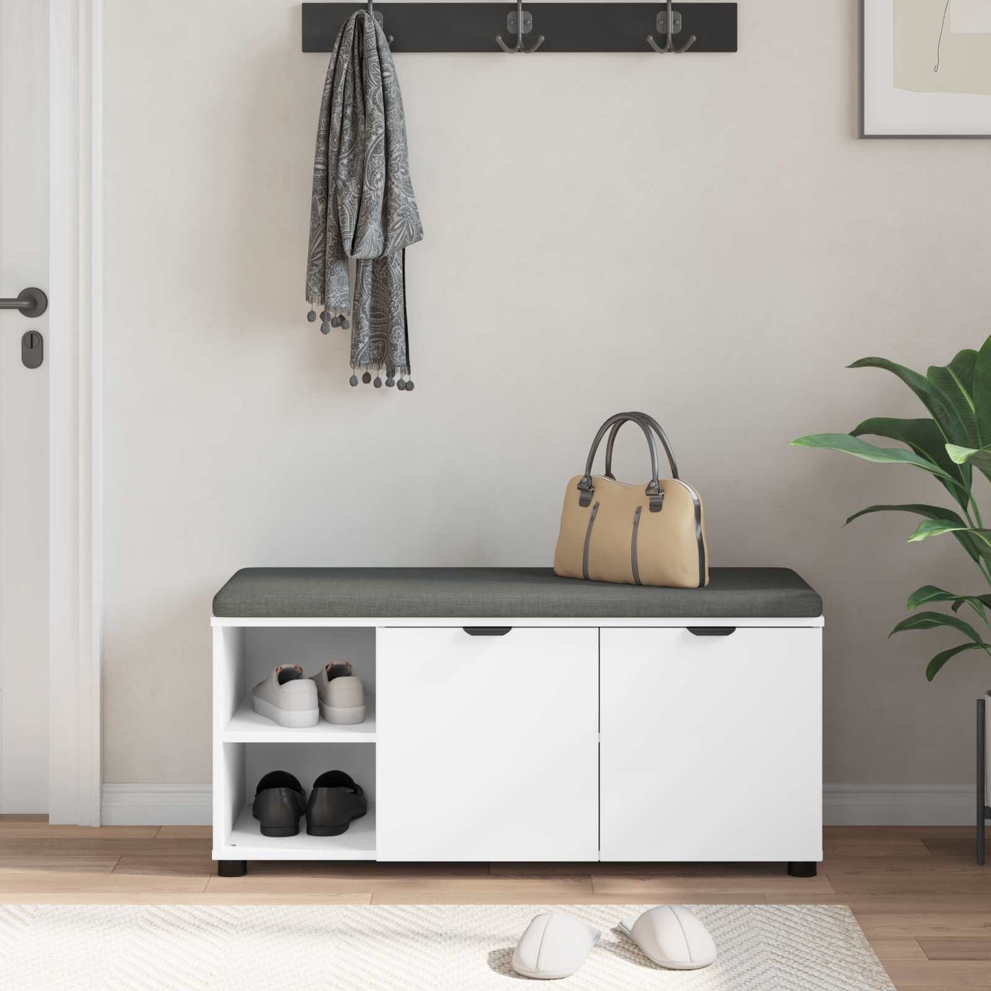 Gangbenk Hvit 100 x 38 x 46 cm Konstruert treverk og stoff