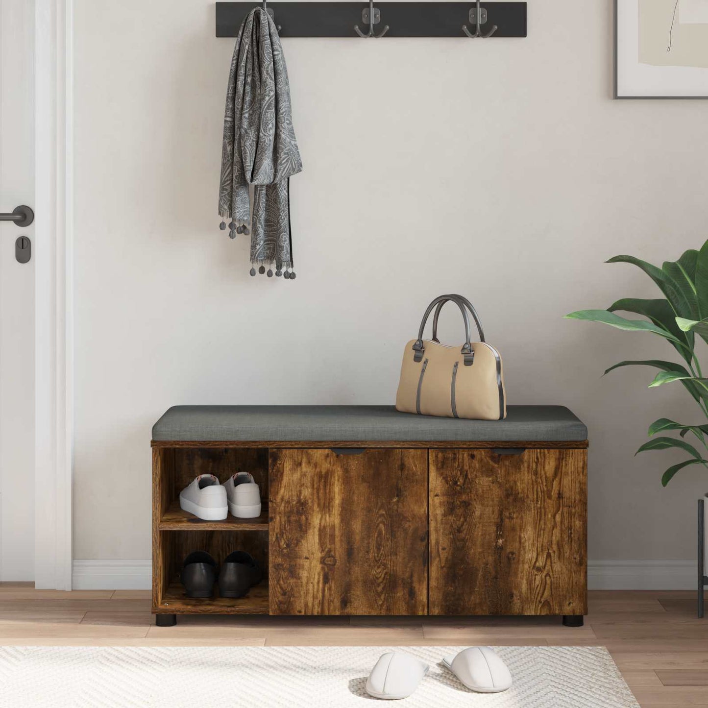 Gangbenk Røkt Eik 100 x 38 x 46 cm Konstruert treverk og stoff