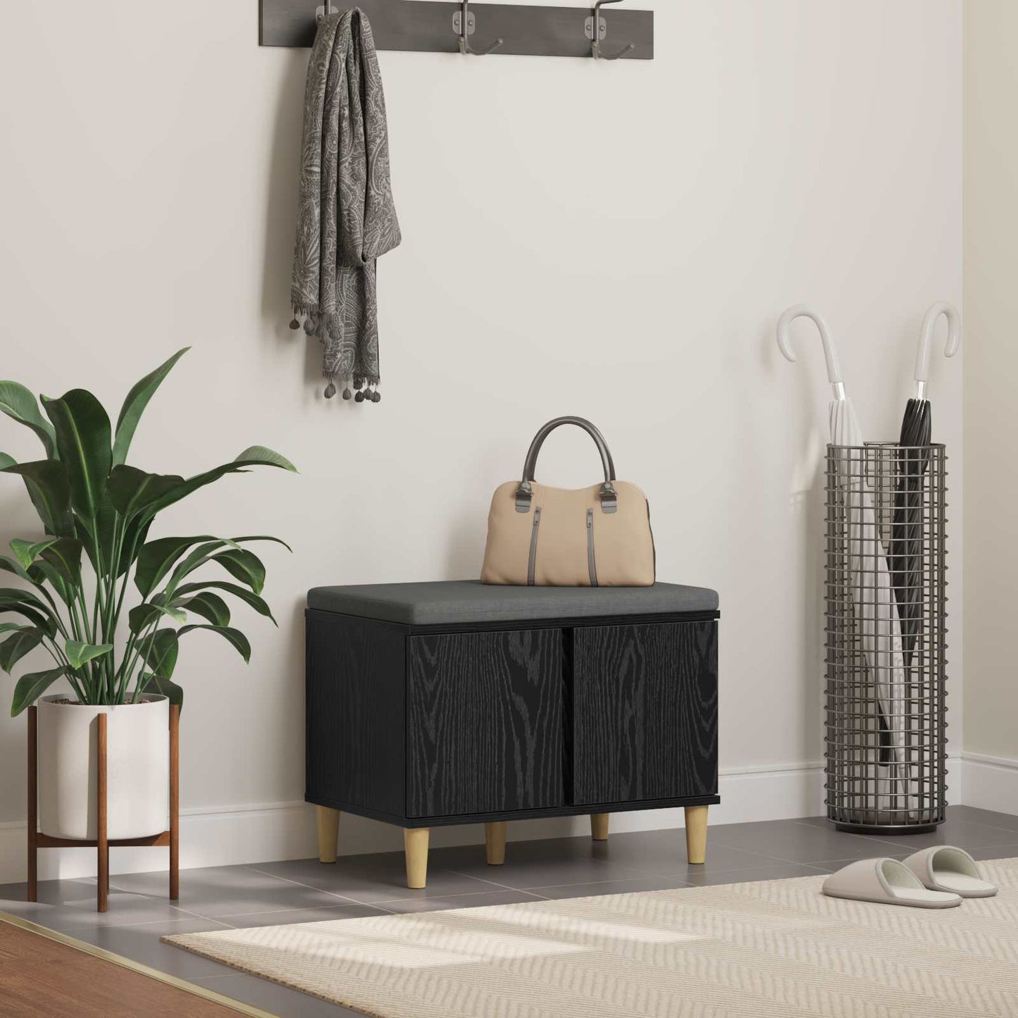 Gangbenk Svart Eik 60 x 38 x 46 cm Konstruert treverk og stoff
