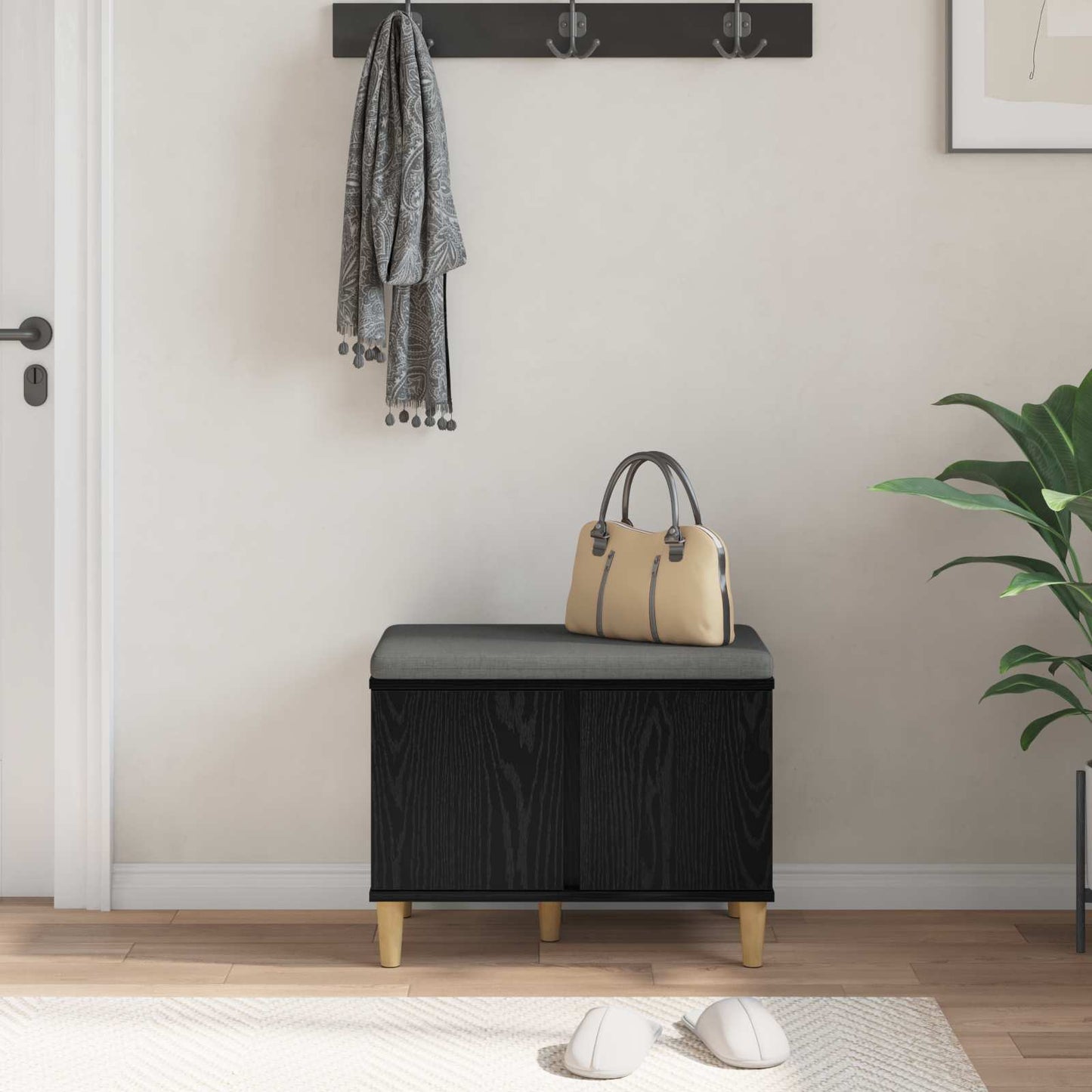 Gangbenk Svart Eik 60 x 38 x 46 cm Konstruert treverk og stoff